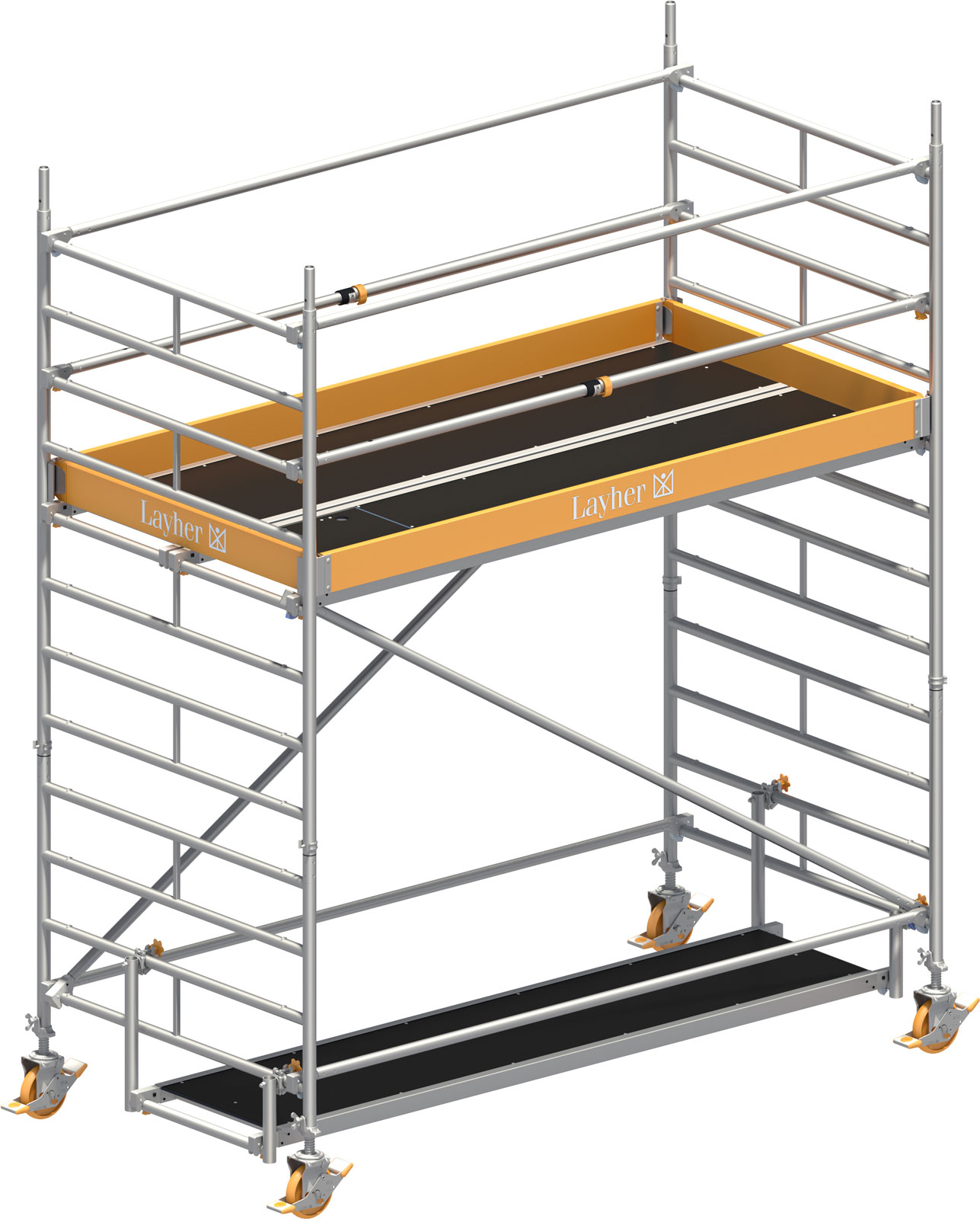 Layher Rollgerüst Uni Breit Sicherheitsaufbau P2 mit Uni Telegeländer 4,20m AH
