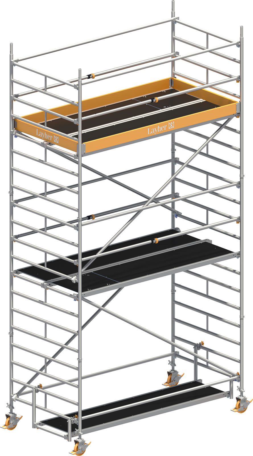 Layher Rollgerüst Uni Breit Sicherheitsaufbau P2 mit Uni Telegeländer 6,20m AH