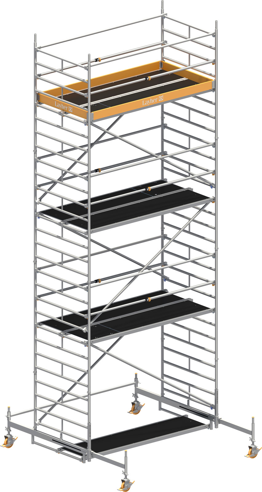 Layher Rollgerüst Uni Breit Sicherheitsaufbau P2 mit Uni Telegeländer 8,38m AH