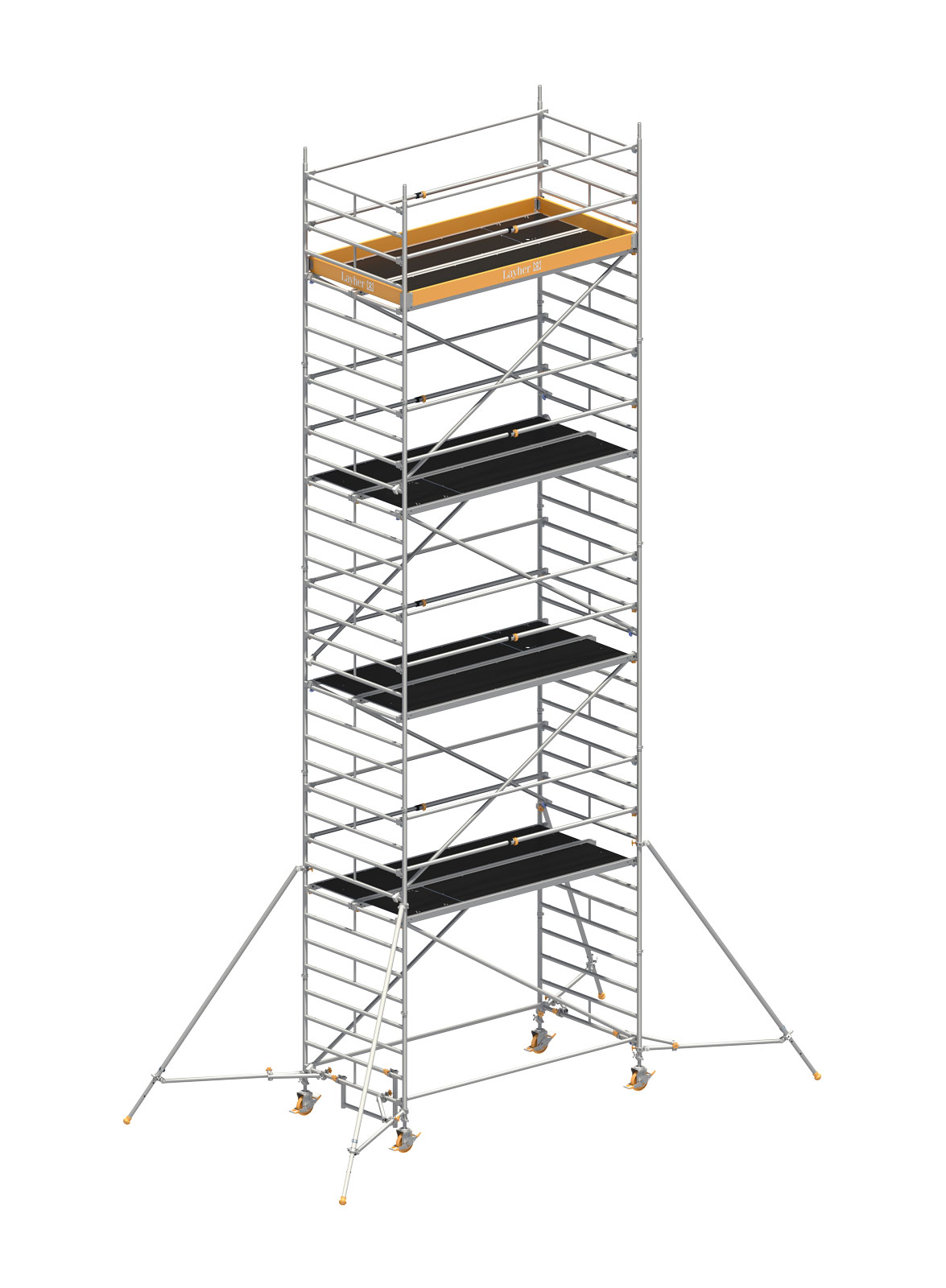 Layher Rollgerüst Uni Breit Sicherheitsaufbau P2 mit Uni Telegeländer und ausziehbaren Gerüststützen 10,20m AH