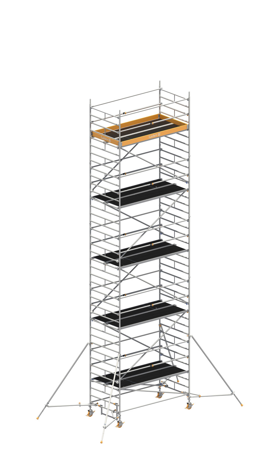 Layher Rollgerüst Uni Breit Sicherheitsaufbau P2 mit Uni Telegeländer und ausziehbaren Gerüststützen 11,20m AH