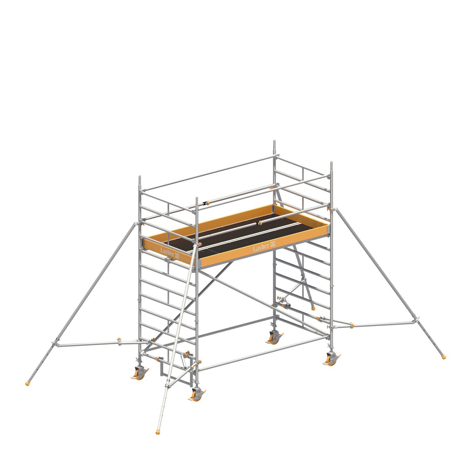 Layher Rollgerüst Uni Breit Sicherheitsaufbau P2 mit Uni Telegeländer und ausziehbaren Gerüststützen 4,20m AH