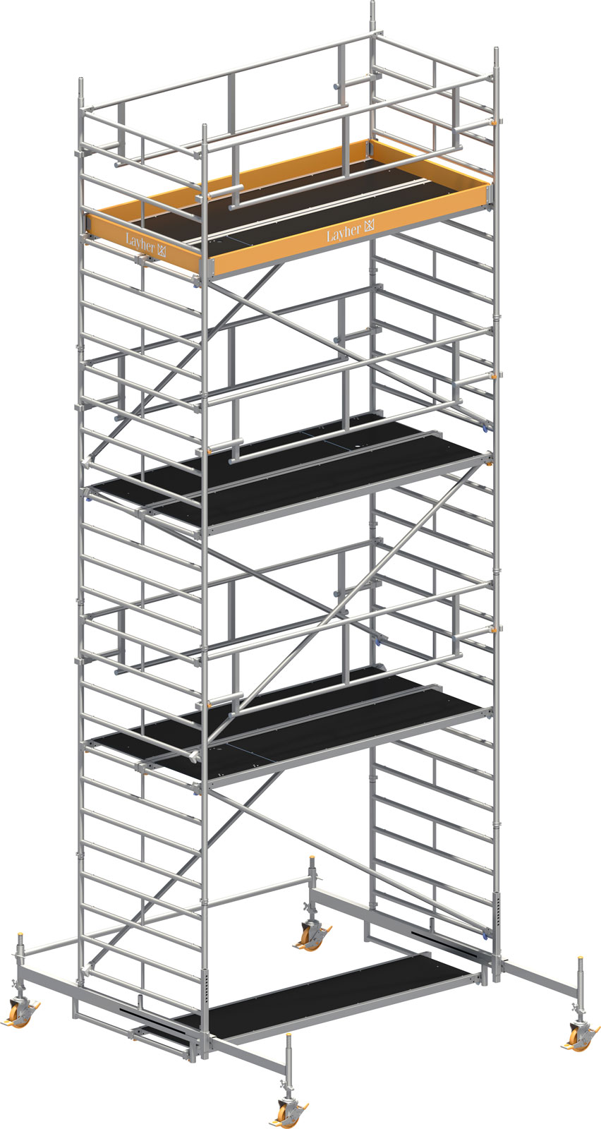 Layher Rollgerüst Uni Breit P2 Safety Plus mit Doppelgeländer 8,38m AH