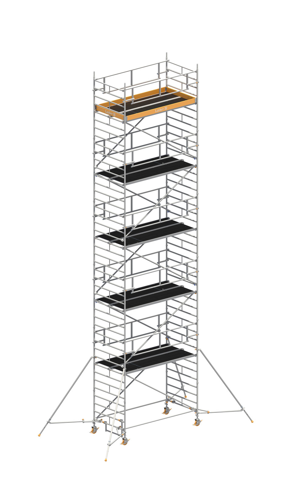 Layher Rollgerüst Uni Breit P2 Safety Plus mit Doppelgeländer und ausziehbaren Gerüststützen 12,20m AH