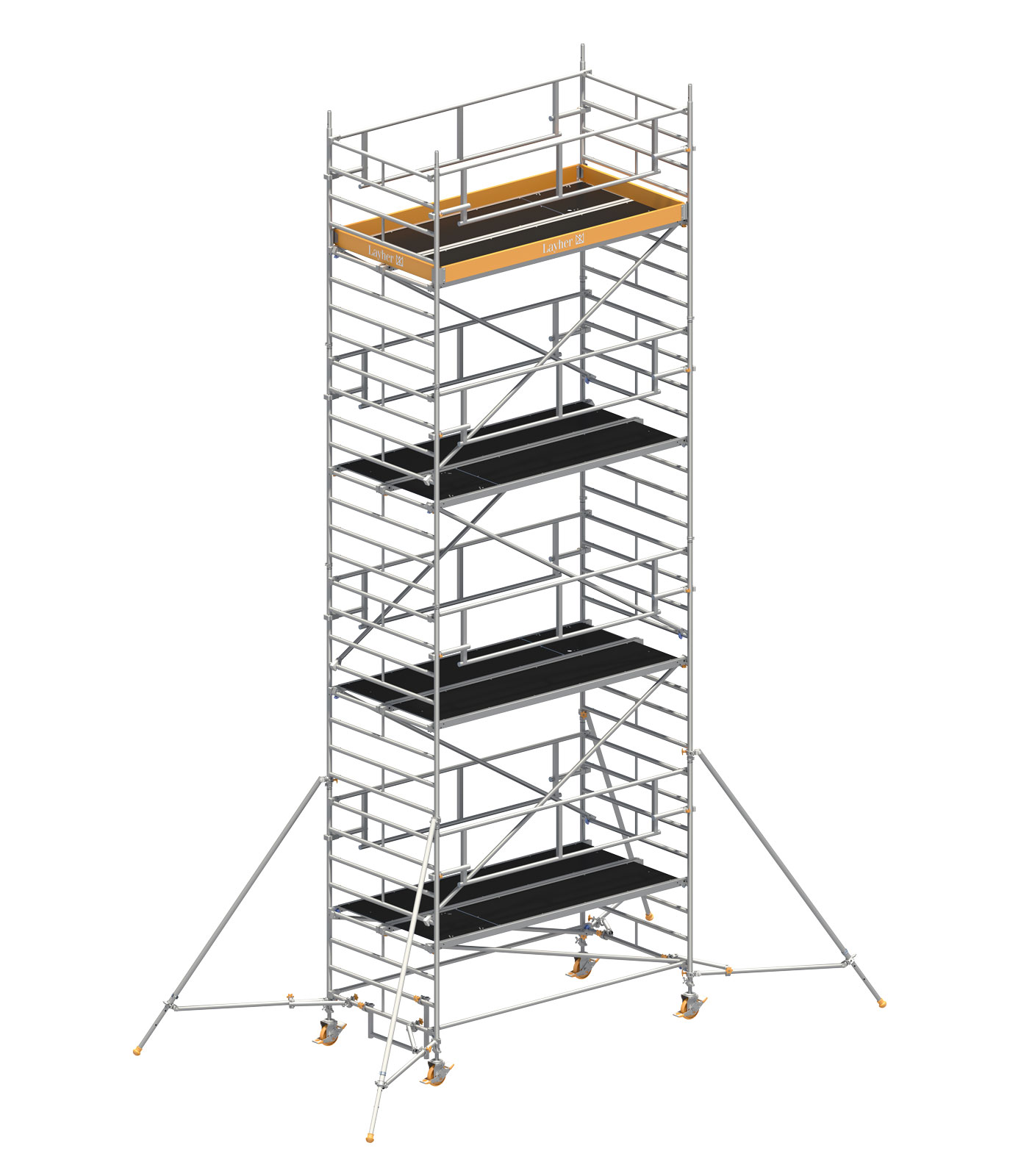 Layher Rollgerüst Uni Breit P2 Safety Plus mit Doppelgeländer und ausziehbaren Gerüststützen 9,20m AH
