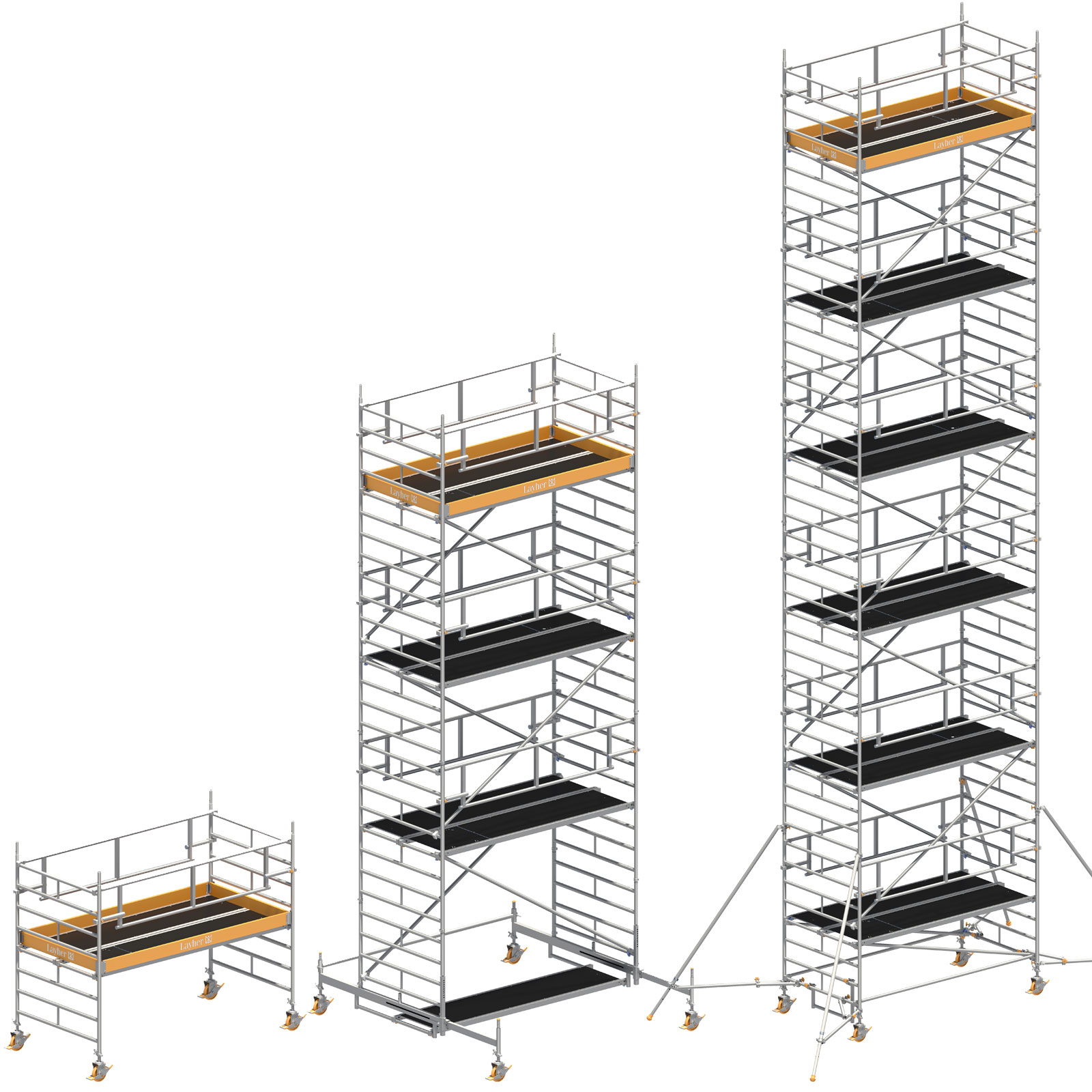 Layher Rollgerüst Uni Breit P2 Safety Plus mit Doppelgeländer und wahlweise ausziehbaren Gerüststützen bis 13,38m AH