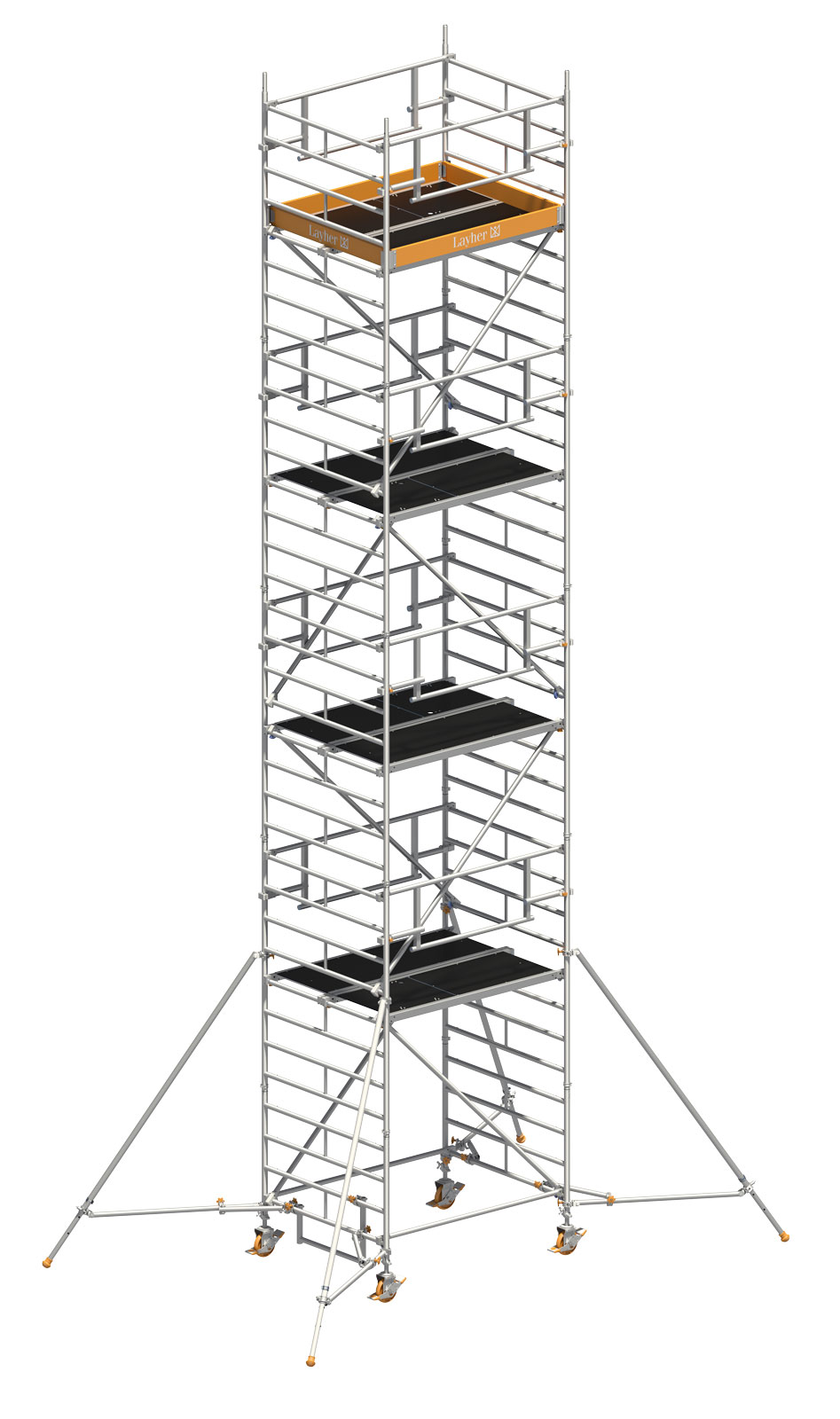 Layher Rollgerüst Uni Kompakt P2 Safety Plus mit Doppelgeländer und ausziehbaren Gerüststützen 10,20m AH