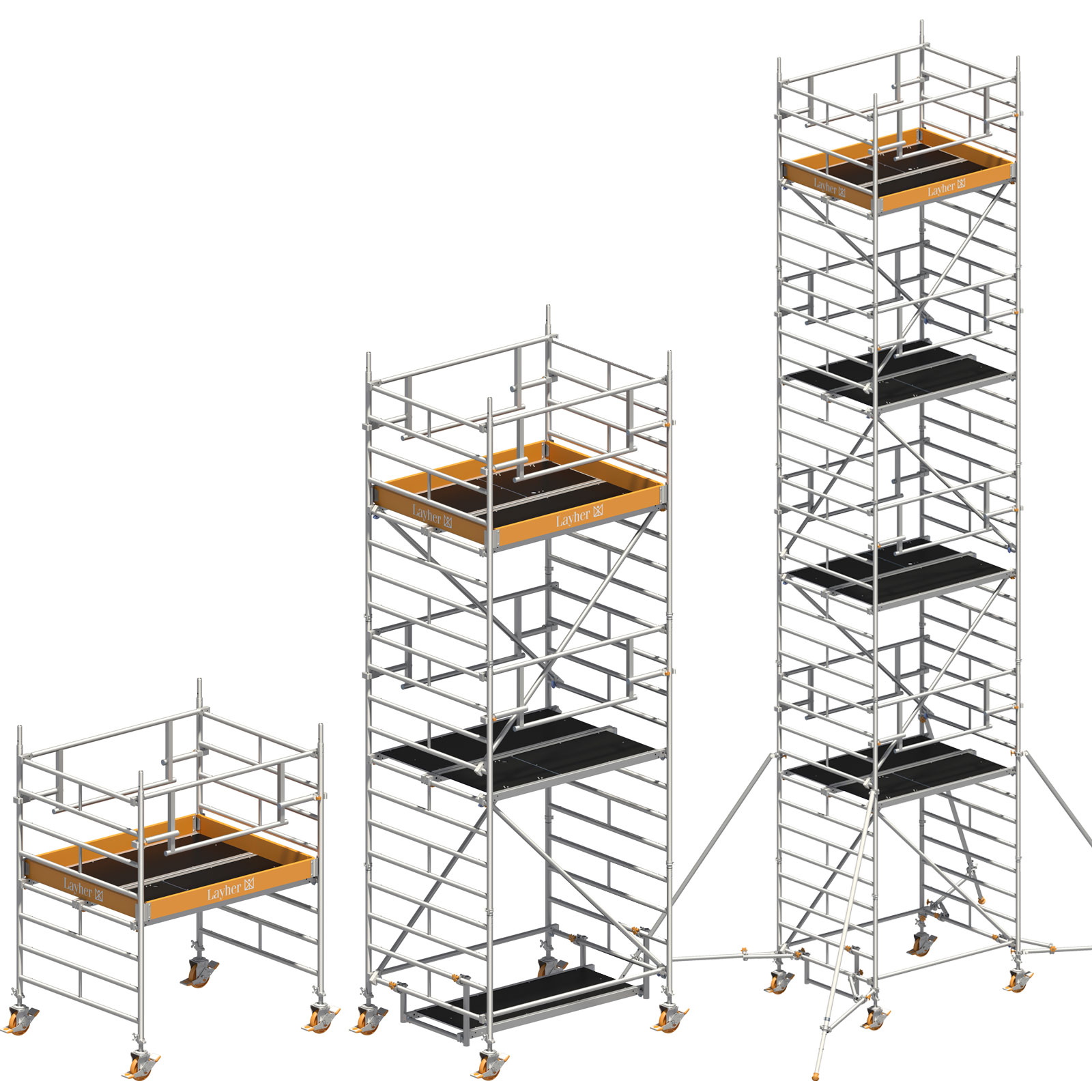 Layher Rollgerüst Uni Kompakt P2 Safety Plus mit Doppelgeländer und wahlweise ausziehbaren Gerüststützen bis 10,38m AH