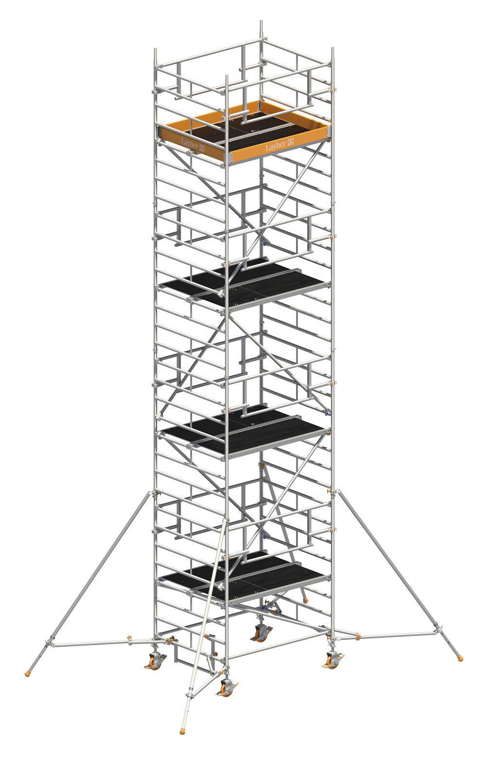 Layher Rollgerüst Uni Kompakt P2 Safety Plus mit Doppelgeländer und ausziehbaren Gerüststützen 9,20m AH