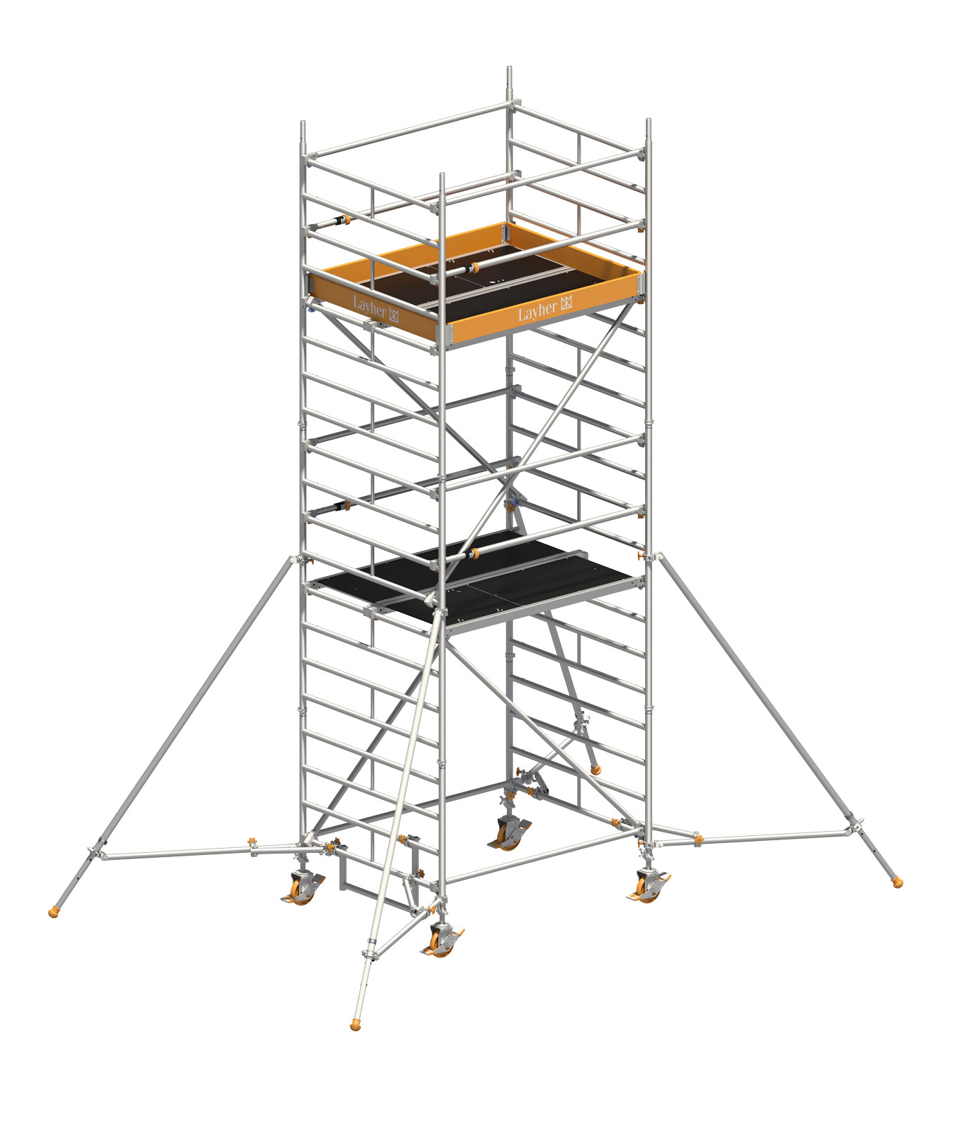 Layher Rollgerüst Uni Kompakt P2 mit Uni Telegeländer und ausziehbaren Gerüststützen 6,20m AH