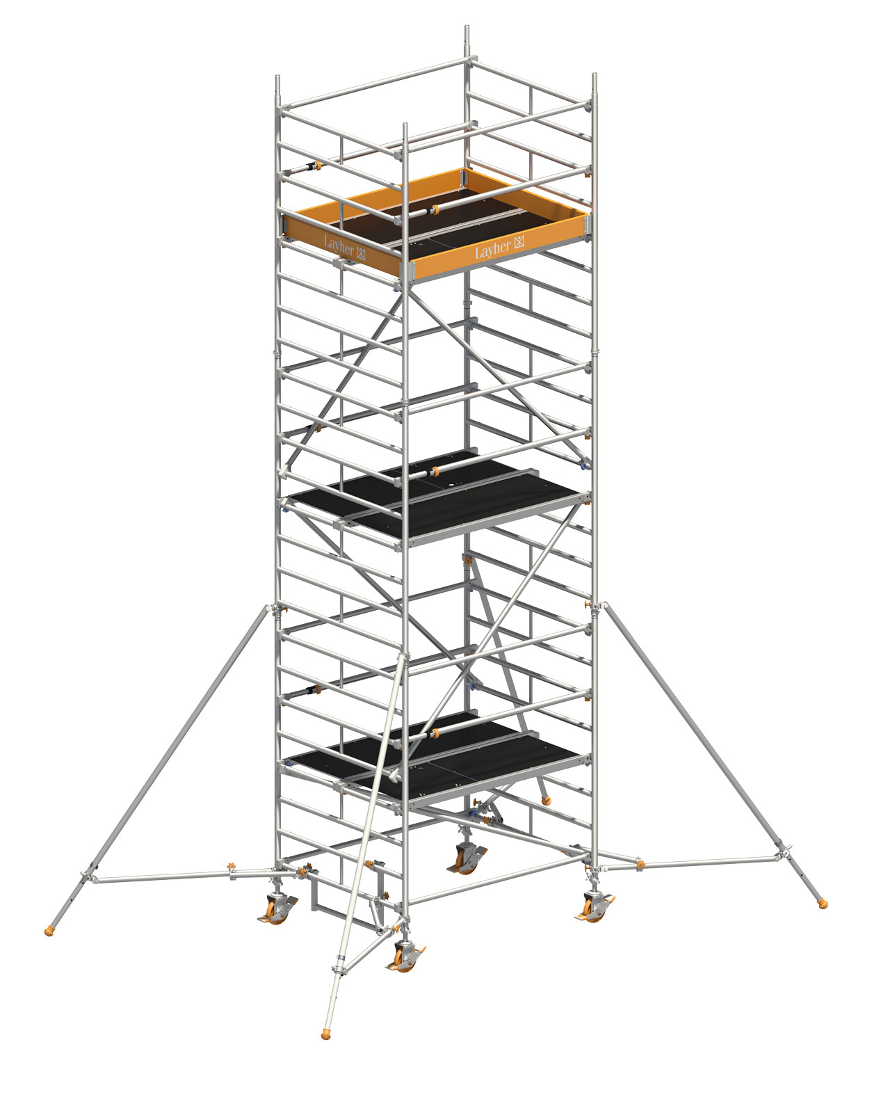 Layher Rollgerüst Uni Kompakt P2 mit Uni Telegeländer und ausziehbaren Gerüststützen 7,20m AH