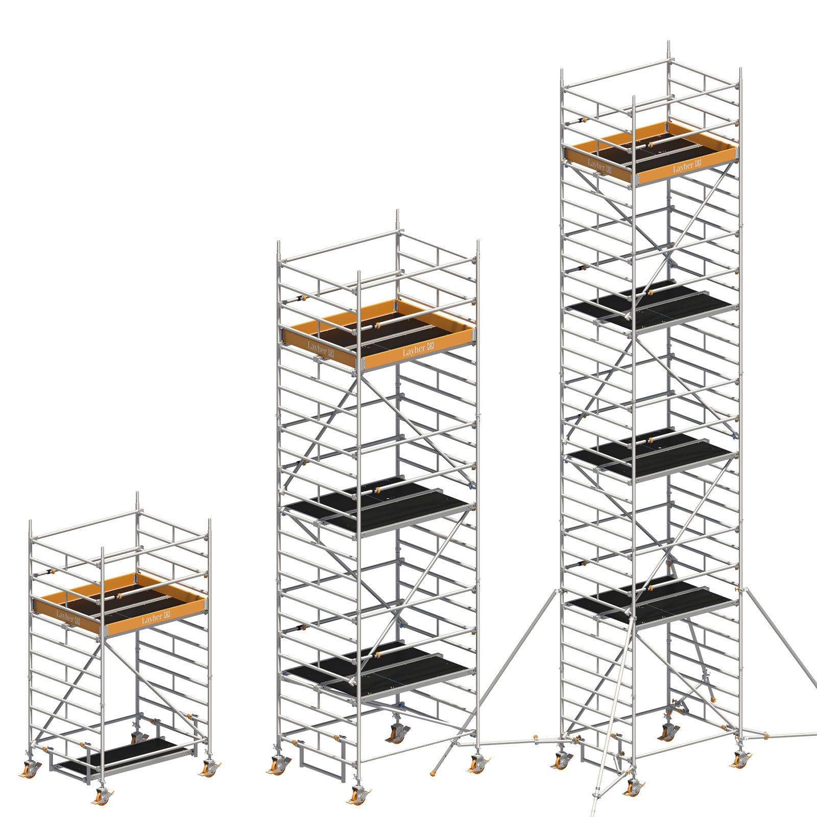 Layher Rollgerüst Uni Kompakt P2 mit Uni Telegeländer und wahlweise ausziehbaren Gerüststützen bis 10,38m AH
