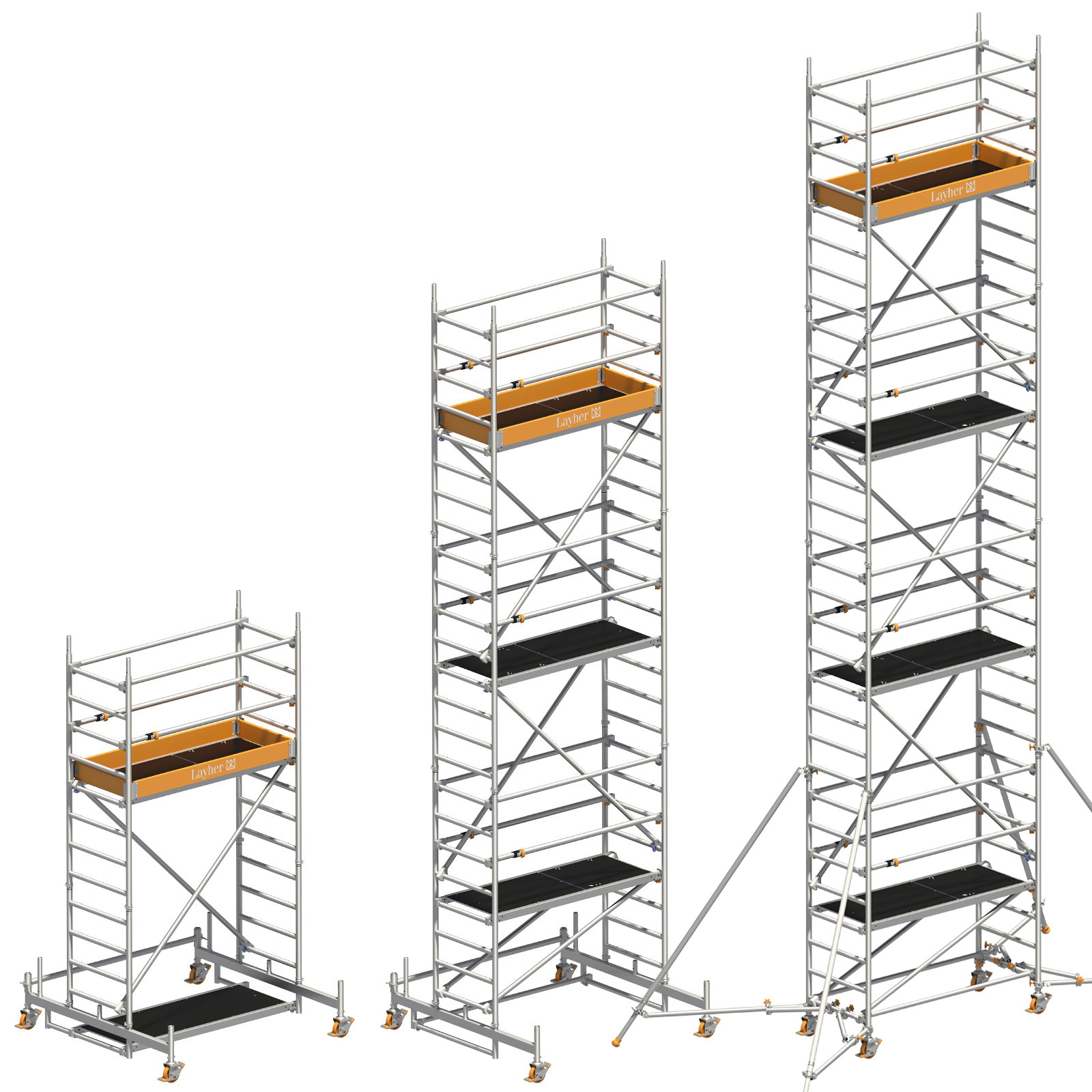Layher Rollgerüst Uni Leicht mit Sicherheitsaufbau P2 und Uni Telegeländer sowie wahlweise ausziehbaren Gerüststützen bis 9,30m Arbeitshöhe
