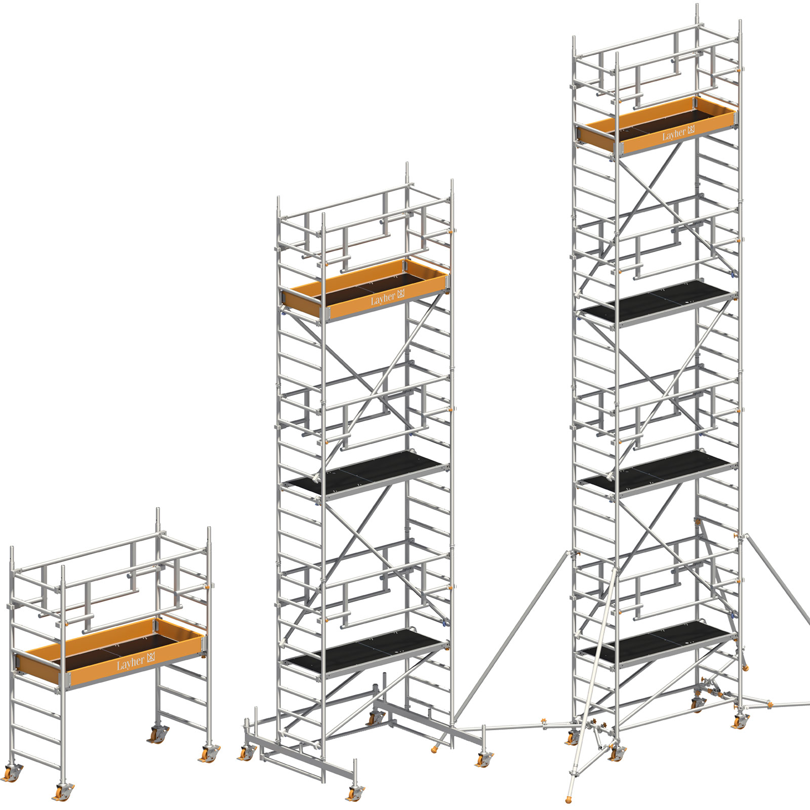 Layher Rollgerüst Uni Leicht P2 Safety Plus mit Doppelgeländer und wahlweise ausziehbaren Gerüststützen bis 9,26m AH