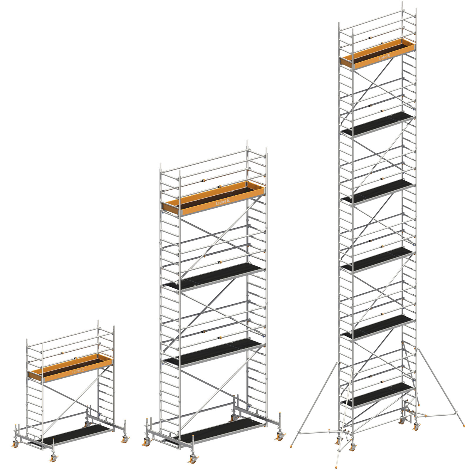 Layher Rollgerüst Uni Standard P2 mit Uni Telegeländer und wahlweise ausziehbaren Gerüststützen bis 13,38m AH