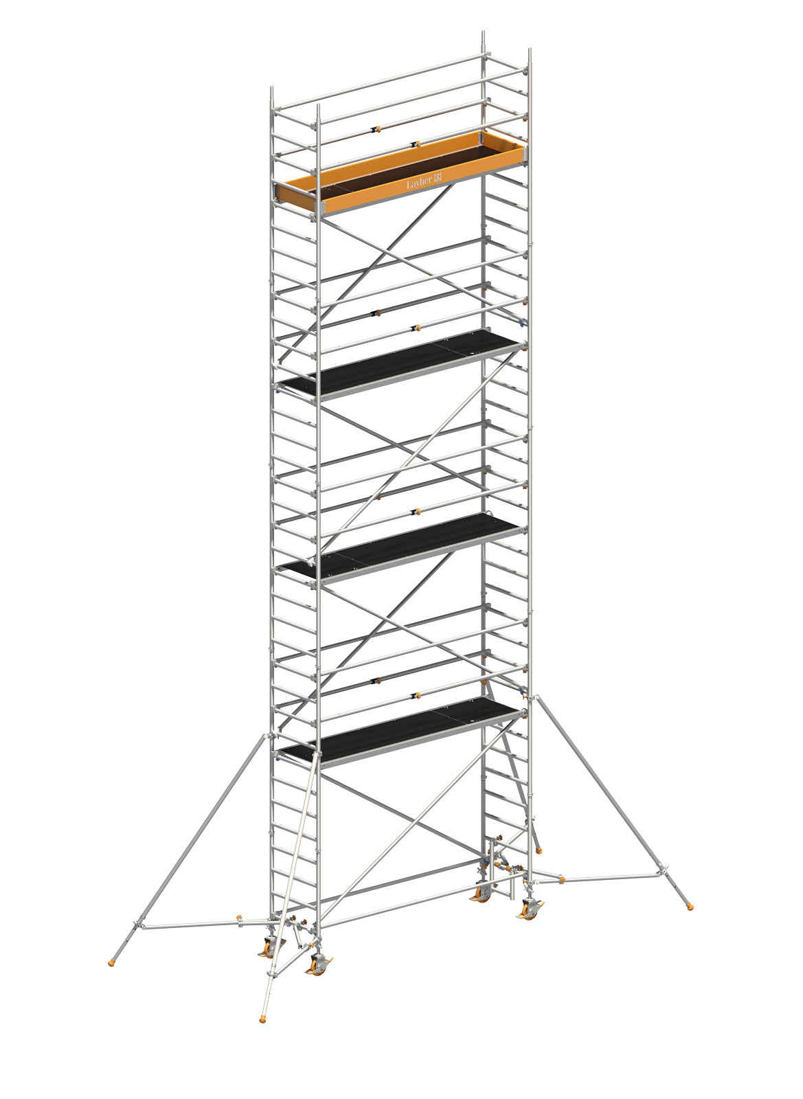 Layher Rollgerüst Uni Standard P2 mit Uni Telegeländer und ausziehbaren Gerüststützen 10,20m AH