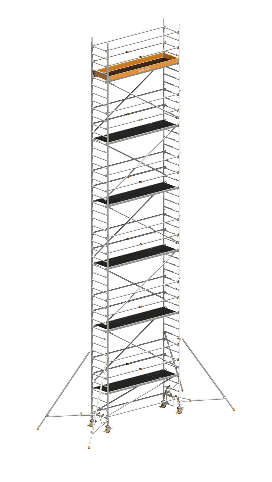 Layher Rollgerüst Uni Standard P2 mit Uni Telegeländer und ausziehbaren Gerüststützen 13,20m AH