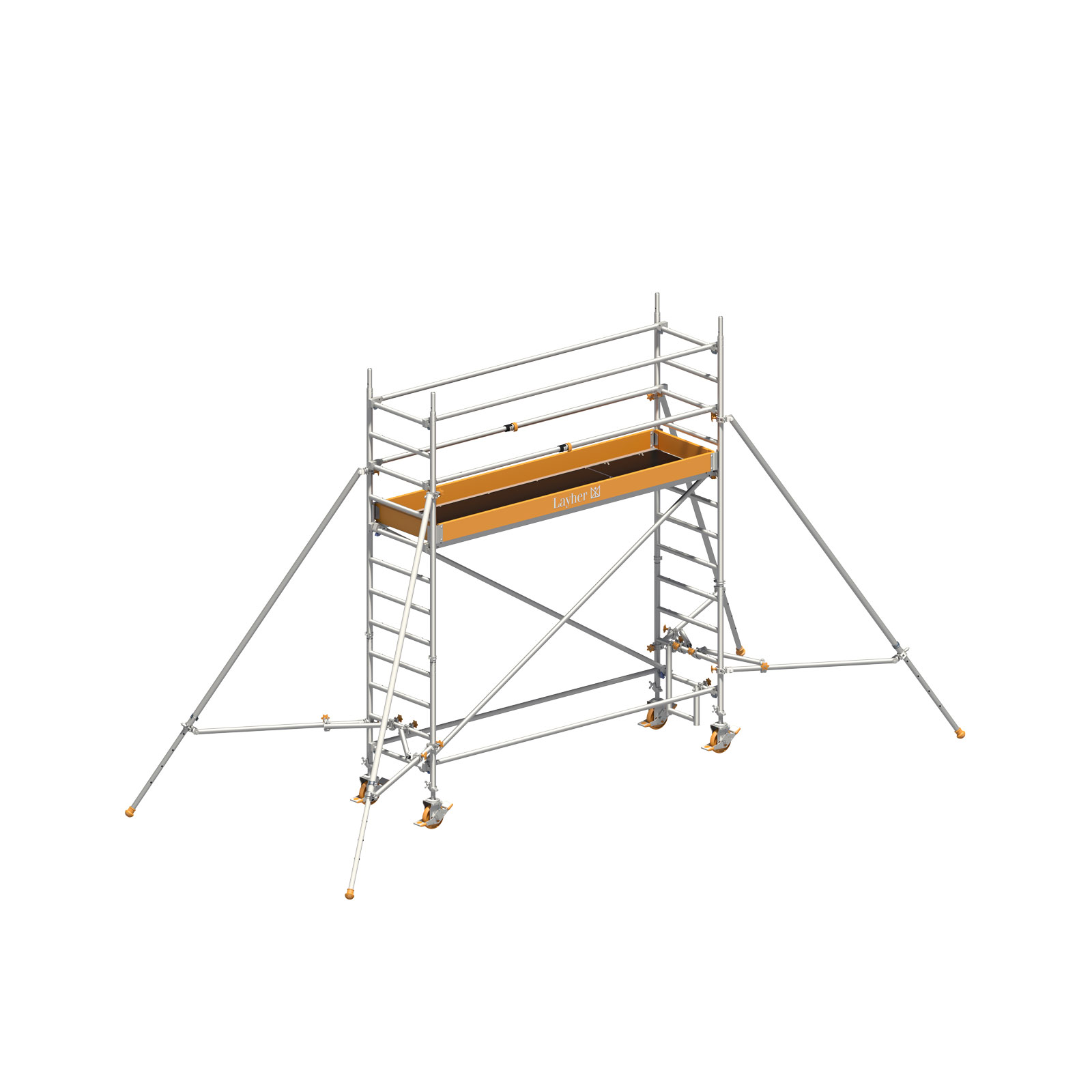 Layher Rollgerüst Uni Standard P2 mit Uni Telegeländer und ausziehbaren Gerüststützen 4,20m AH