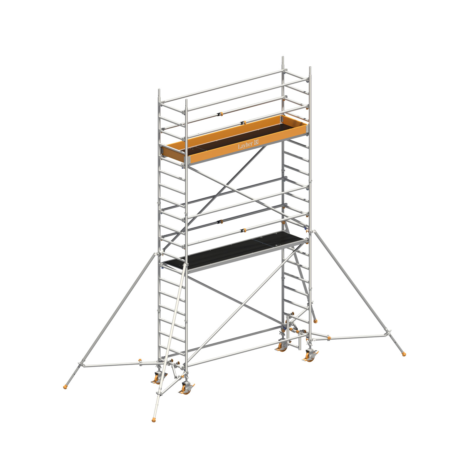 Layher Rollgerüst Uni Standard P2 mit Uni Telegeländer und ausziehbaren Gerüststützen 6,20m AH