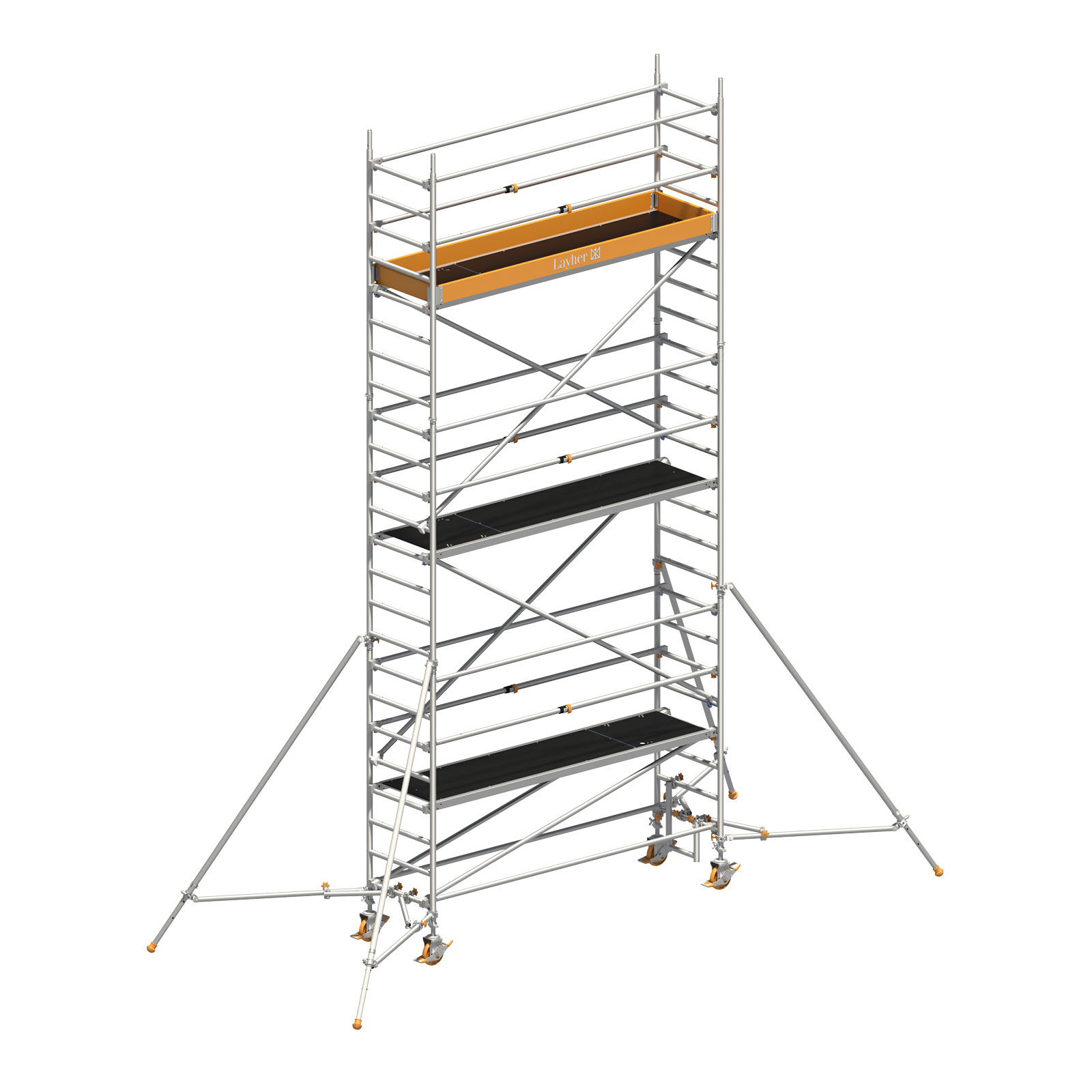 Layher Rollgerüst Uni Standard P2 mit Uni Telegeländer und ausziehbaren Gerüststützen 7,20m AH