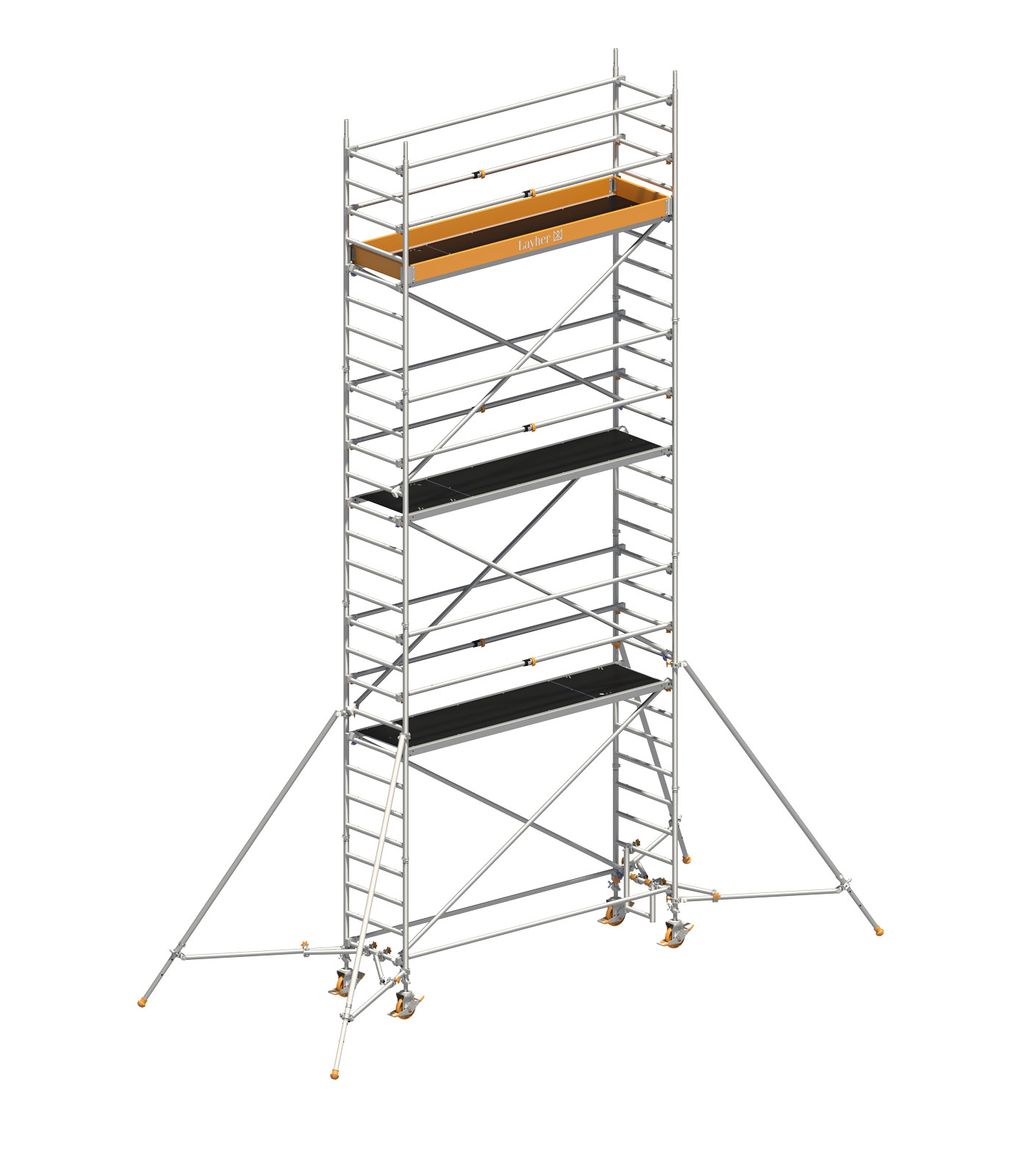 Layher Rollgerüst Uni Standard P2 mit Uni Telegeländer und ausziehbaren Gerüststützen 8,20m AH