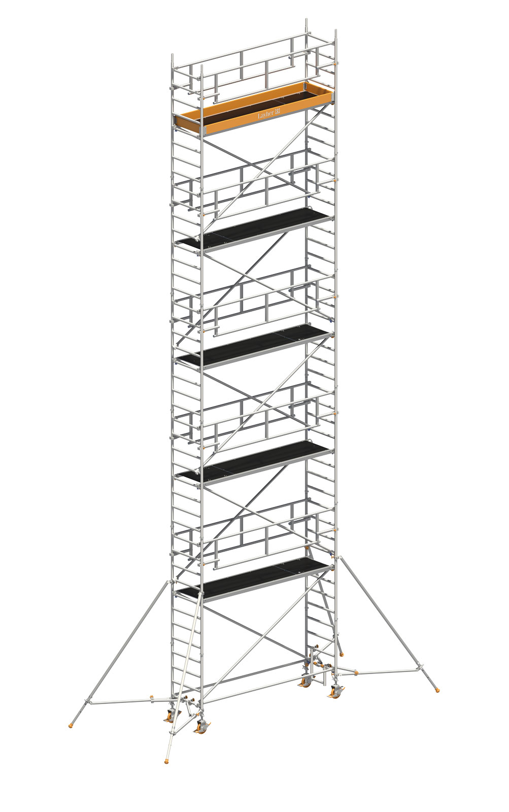 Layher Rollgerüst Uni Standard P2 Safety Plus mit Doppelgeländer und Gerüststützen 12,20m AH