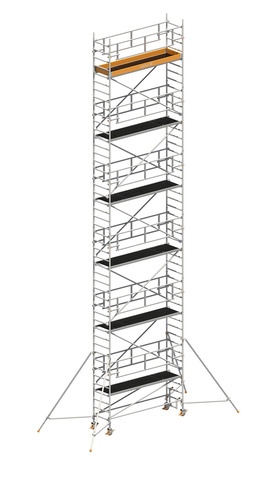 Layher Rollgerüst Uni Standard P2 Safety Plus mit Doppelgeländer und Gerüststützen 13,20m AH