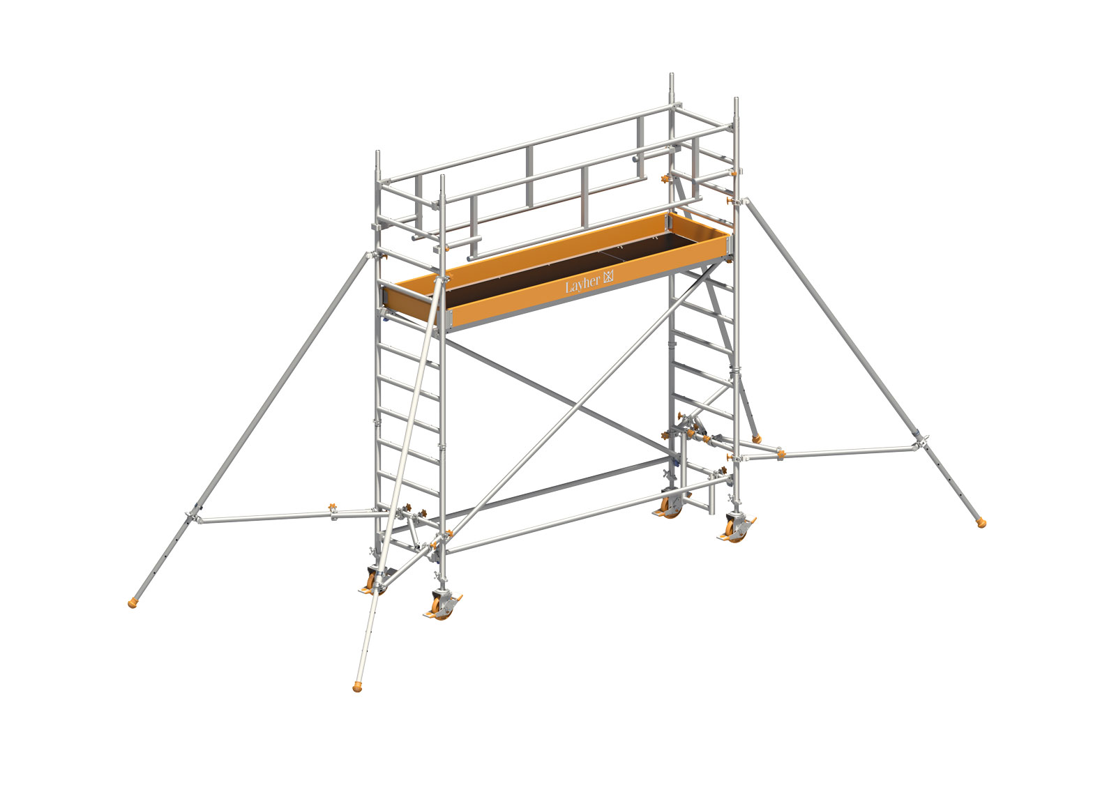 Layher Rollgerüst Uni Standard P2 Safety Plus mit Doppelgeländer und Gerüststützen 4,20m AH