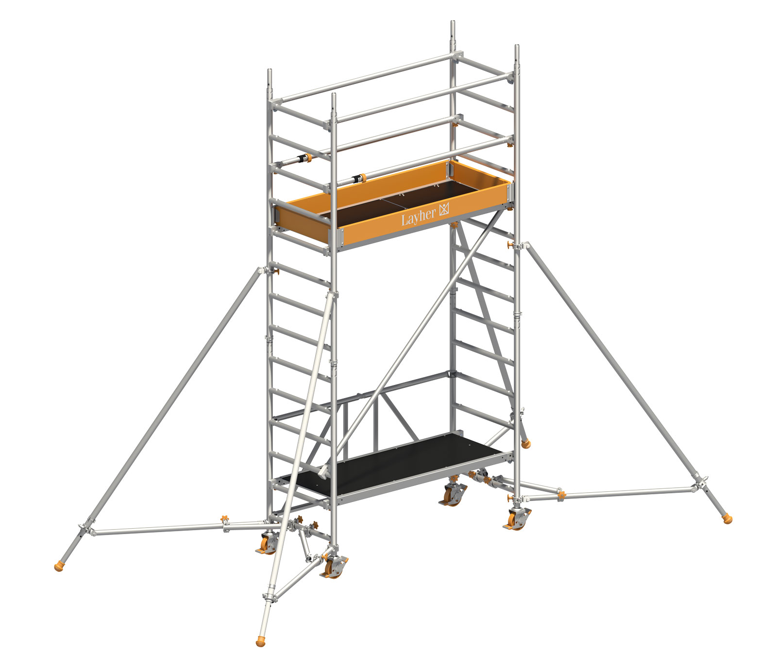 Layher Rollgerüst Zifa P2 mit Uni Telegeländer und ausziehbare Gerüststützen 4,61m AH
