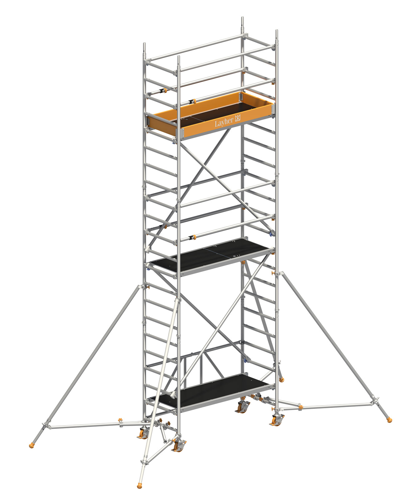 Layher Rollgerüst Zifa P2 mit Uni Telegeländer und ausziehbare Gerüststützen 6,61m AH