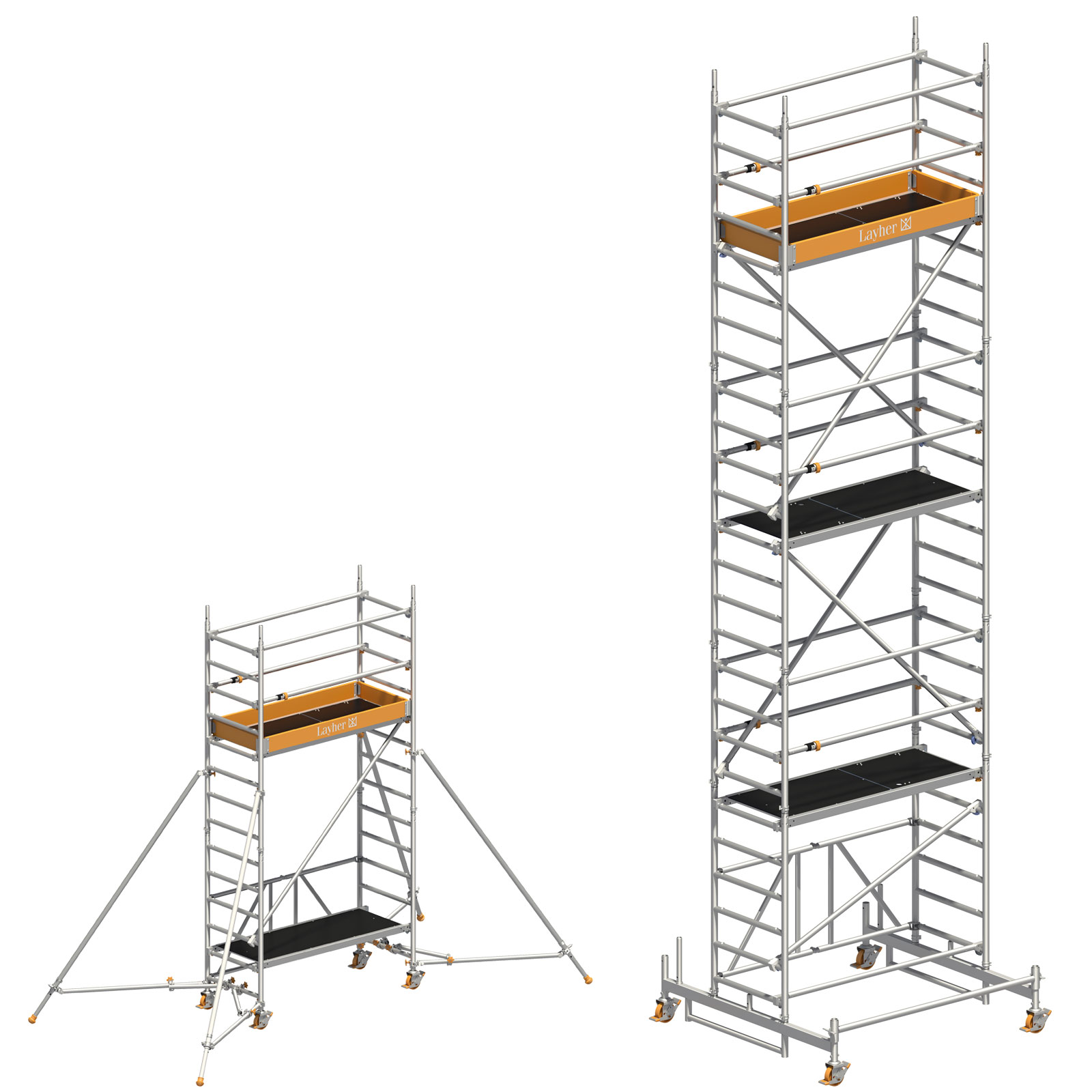 Layher Rollgerüst Zifa P2 mit Uni Telegeländer und wahlweise ausziehbaren Gerüststützen bis 8.61m AH