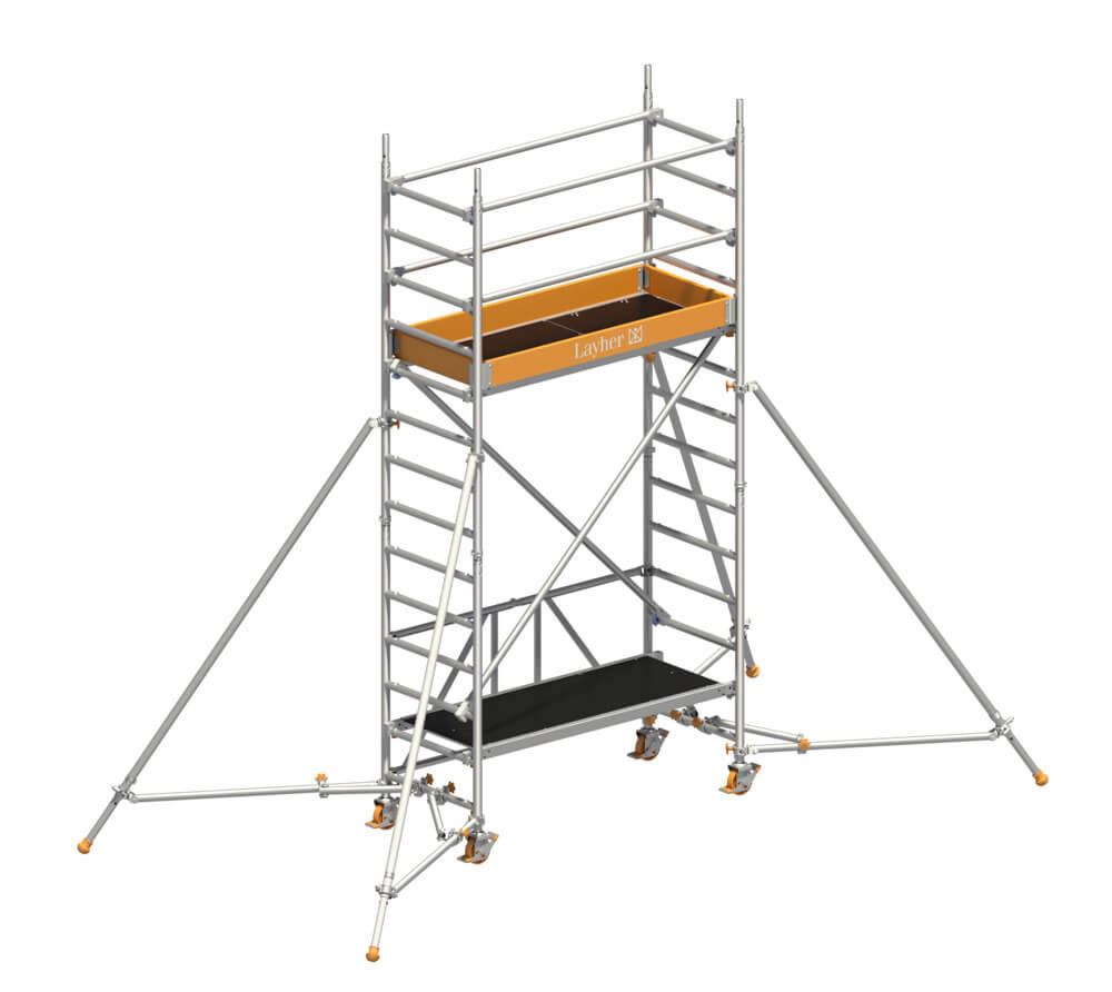 Layher Rollgerüst ZIFA P2 Safety Plus mit Doppelgeländer und ausziehbaren Gerüststützen 4,61m AH