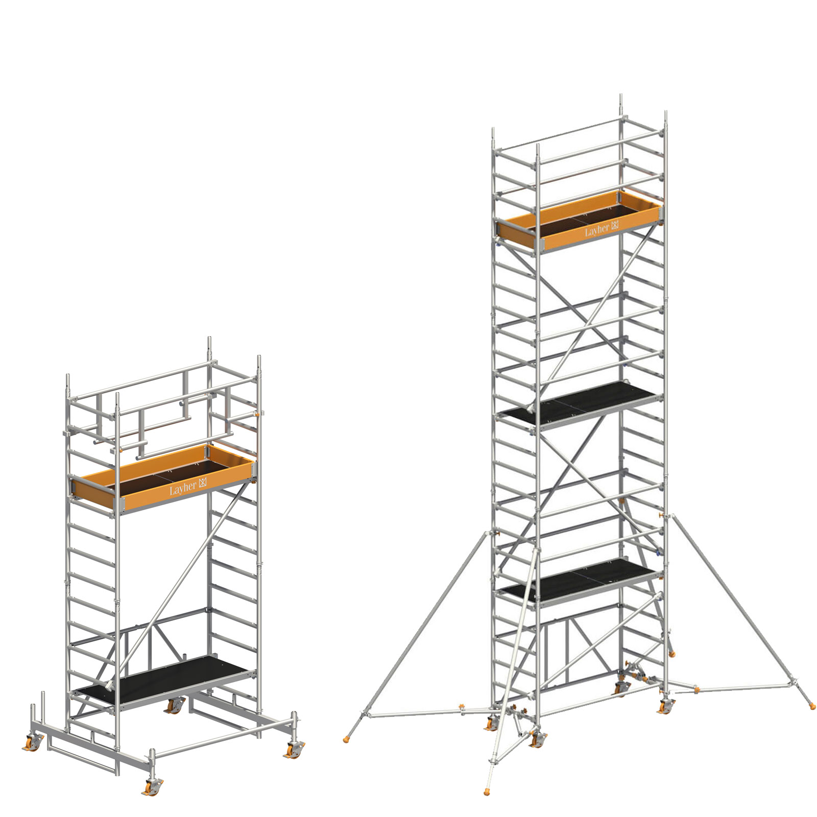 Layher Rollgerüst ZIFA P2 Safety Plus mit Doppelgeländer und wahlweise ausziehbaren Gerüststützen bis 8,60m AH
