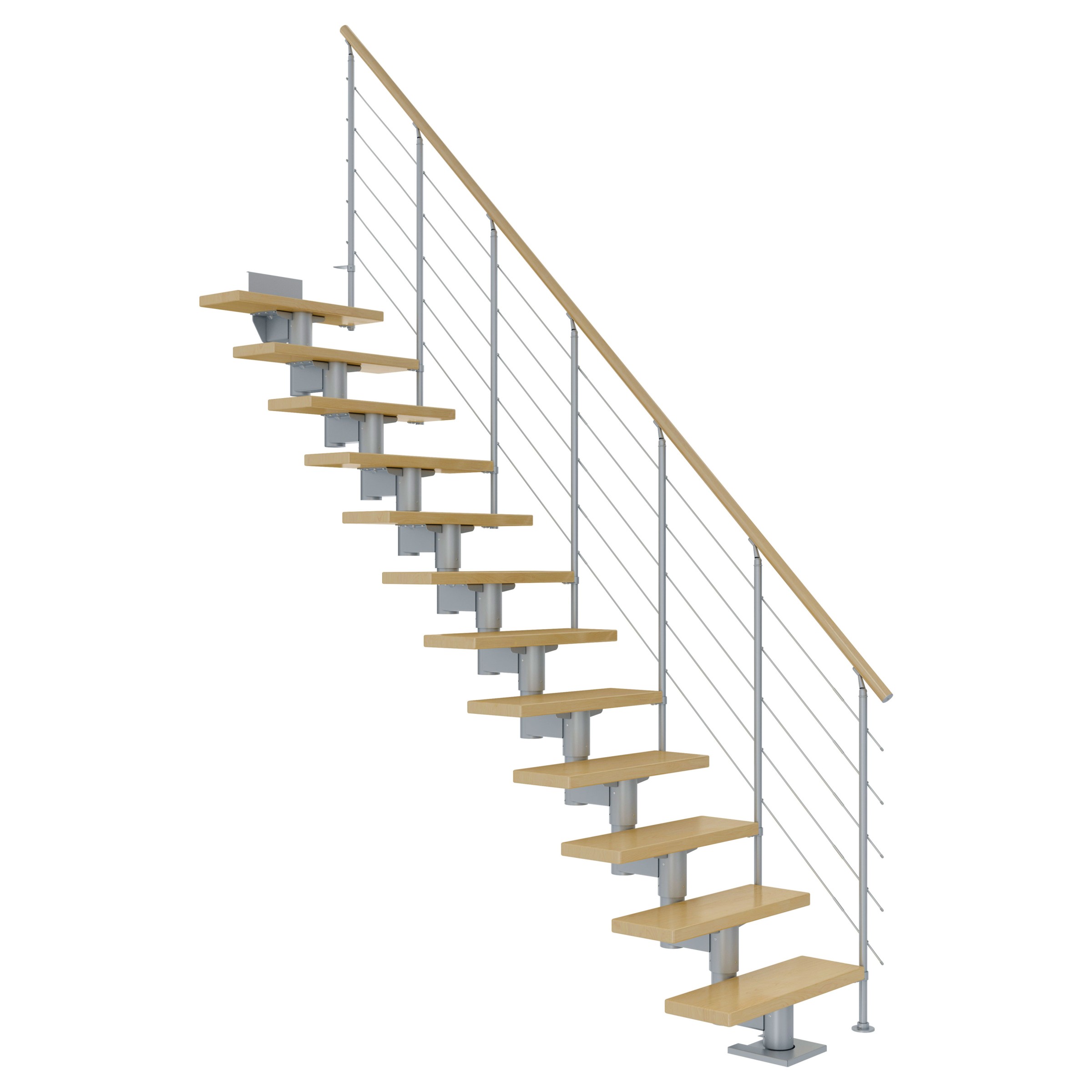 Dolle Mittelholmtreppe Cork Ahorn, lackiert Gerade 75 cm breit für GH 259 – 315 cm UK Metall Perlgrau mit Geländer