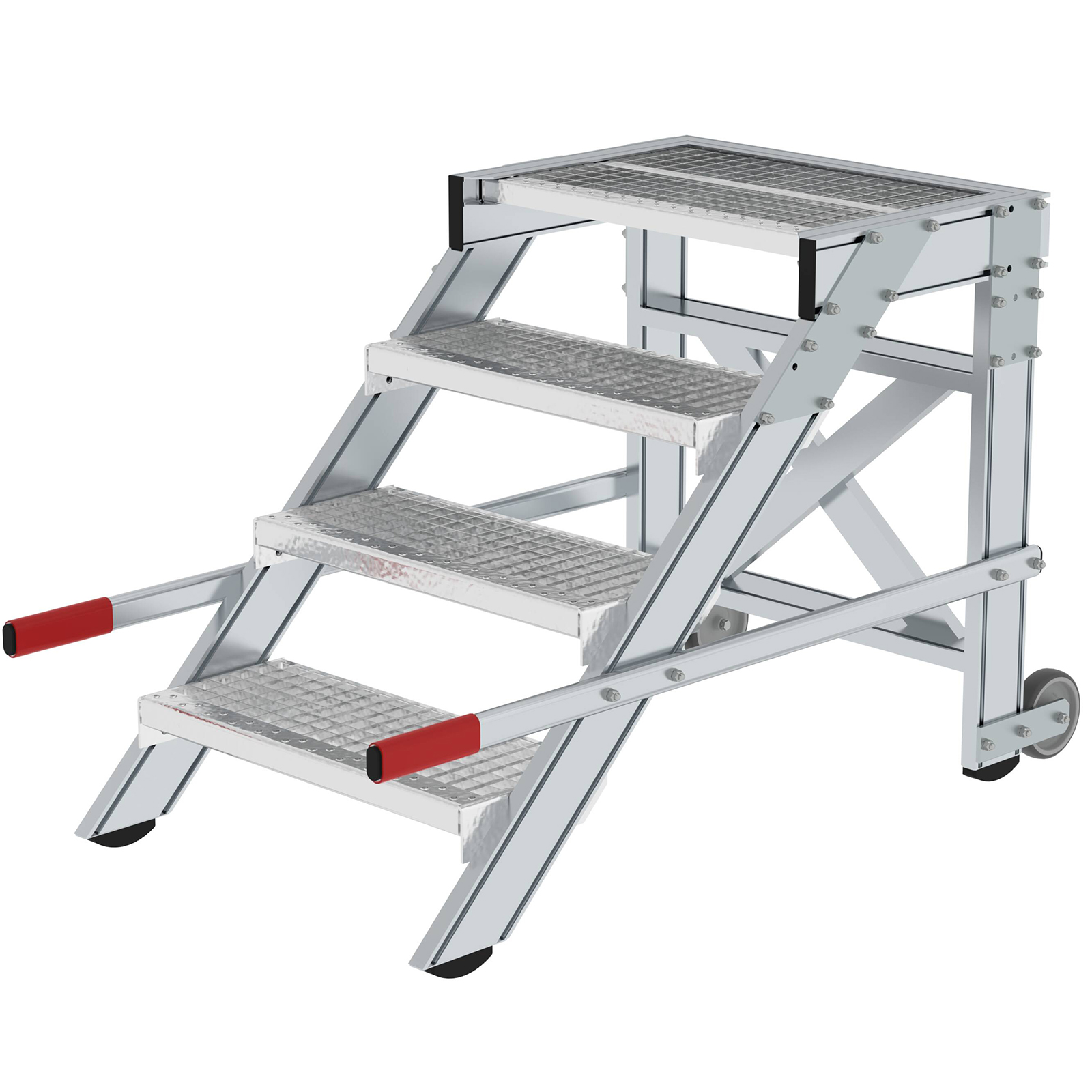 MUNK Arbeitspodest fahrbar Stahl-Gitterrost 600mm Stufenbreite 4 Stufen