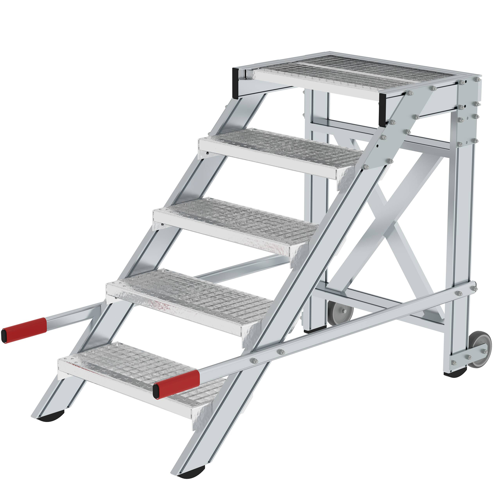 MUNK Arbeitspodest fahrbar Stahl-Gitterrost 600mm Stufenbreite 5 Stufen