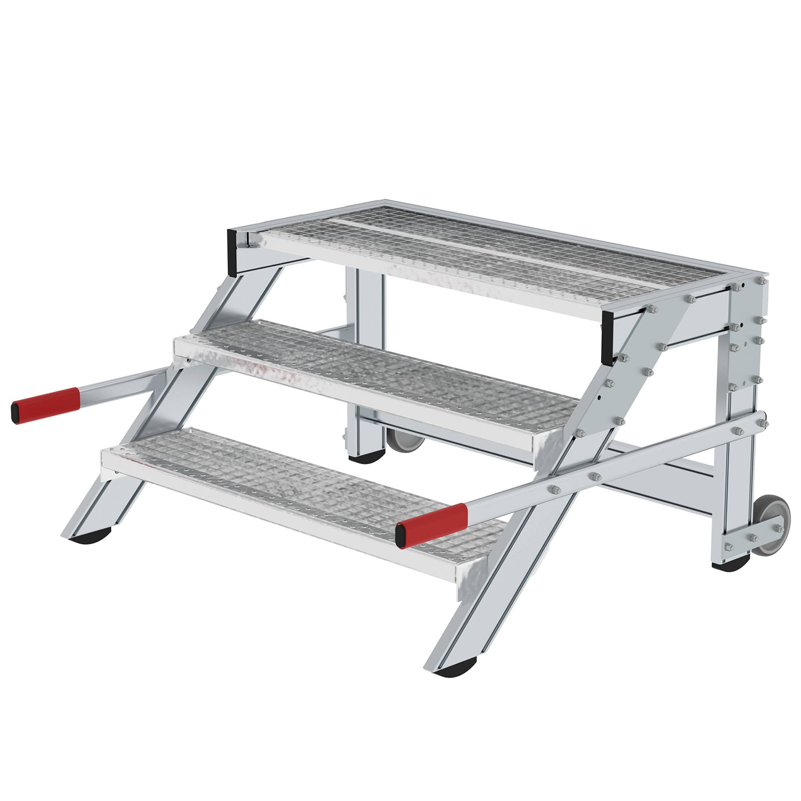 MUNK Arbeitspodest fahrbar Stahl-Gitterrost 1000mm Stufenbreite 3 Stufen