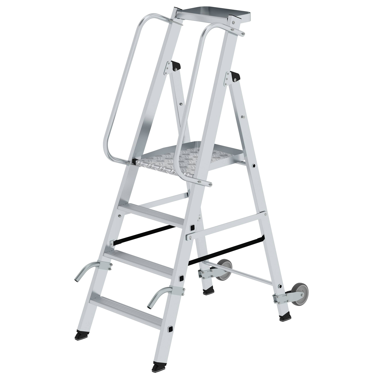 MUNK Aluminium-Stehleiter mit Rollen und Griff 4 Stufen