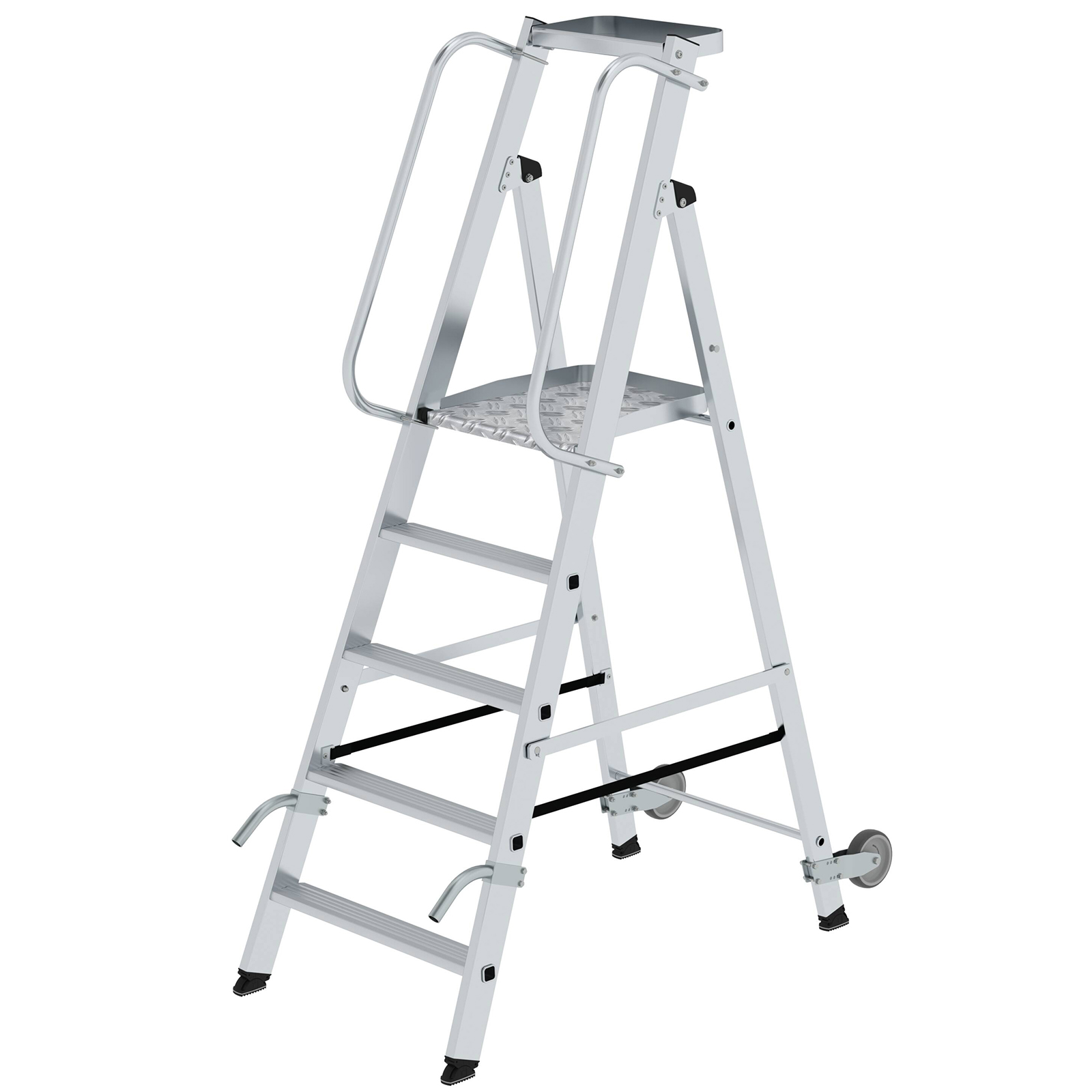 MUNK Aluminium-Stehleiter mit Rollen und Griff 5 Stufen