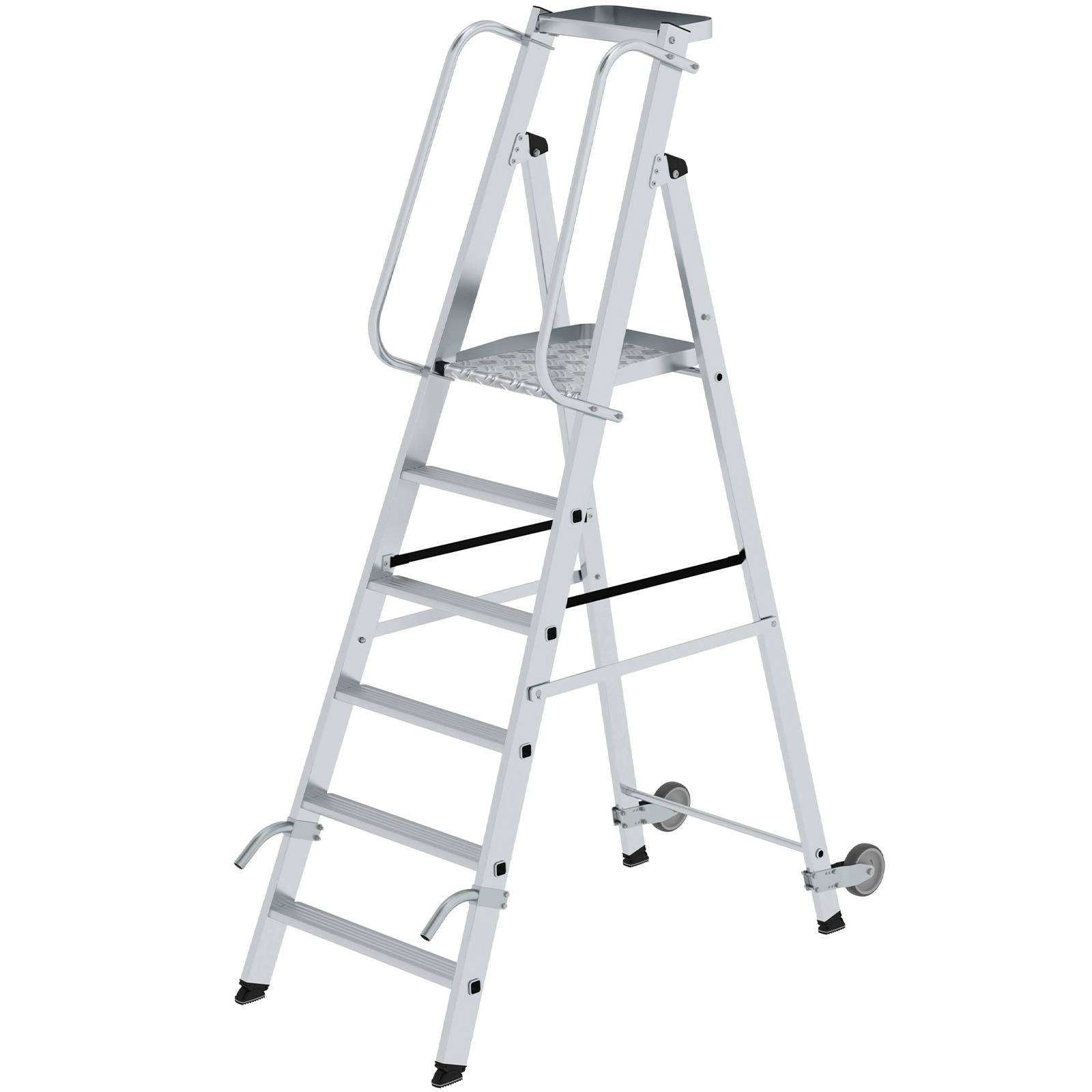 MUNK Aluminium-Stehleiter mit Rollen und Griff 6 Stufen