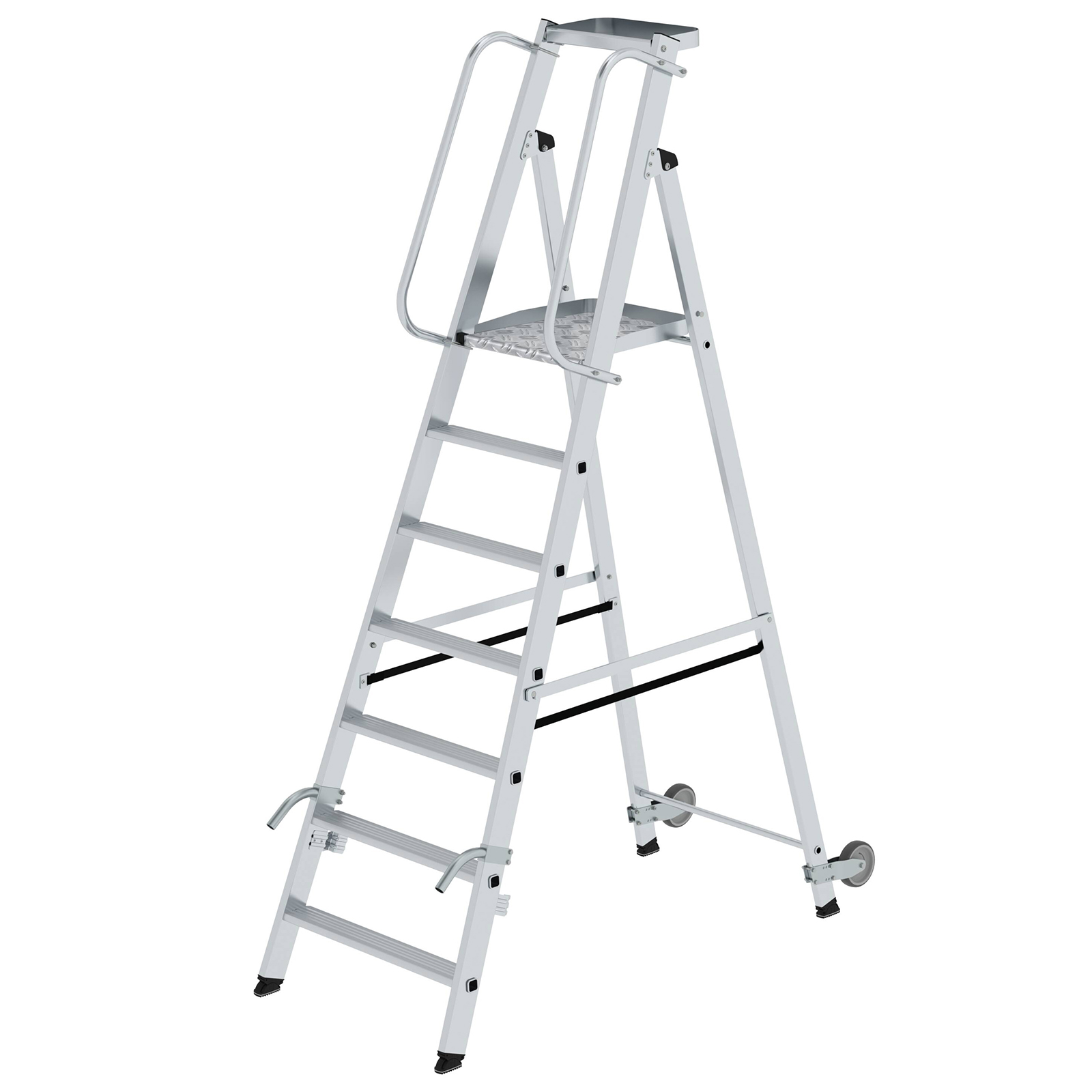MUNK Aluminium-Stehleiter mit Rollen und Griff 7 Stufen
