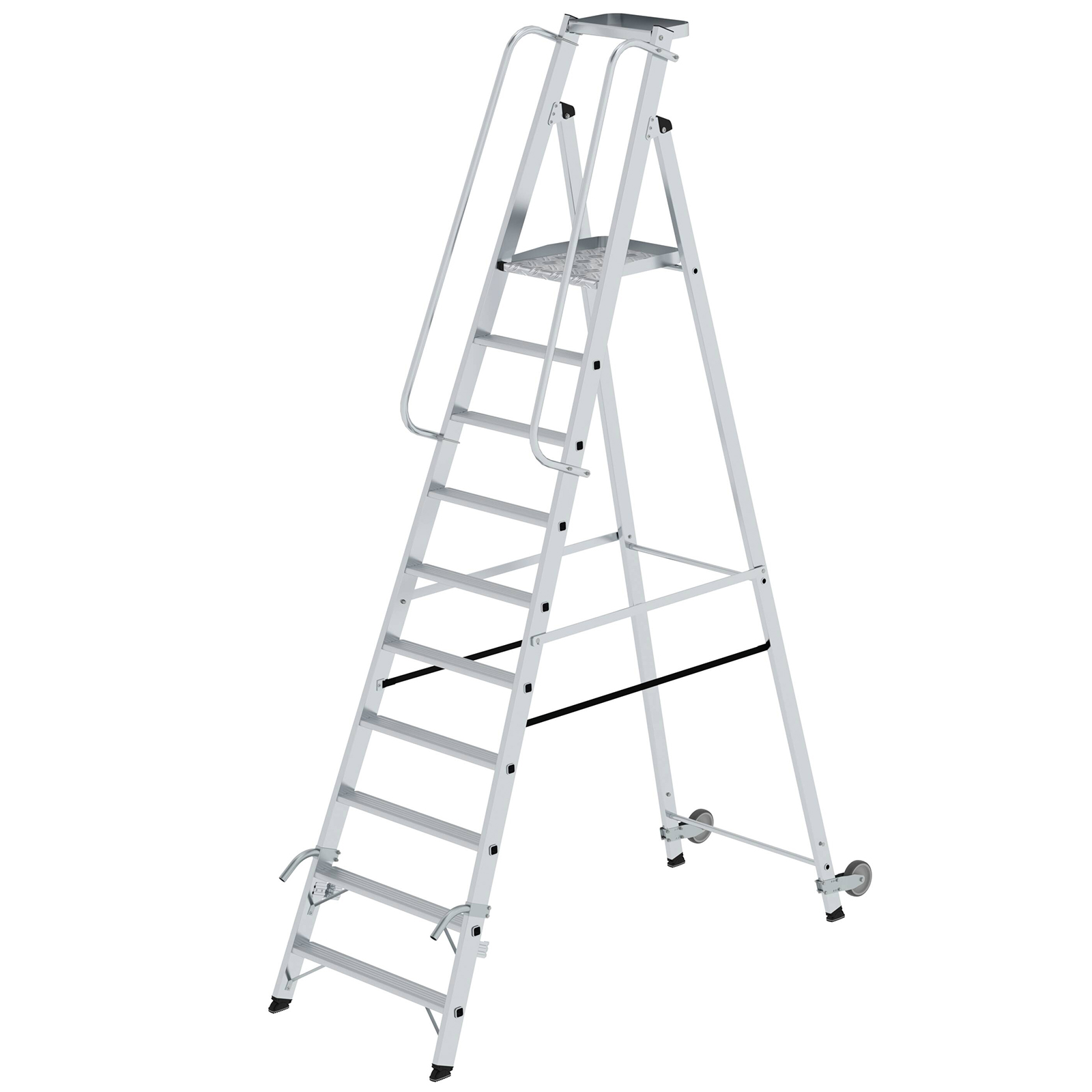 MUNK Aluminium-Stehleiter mit Rollen und Griff 10 Stufen