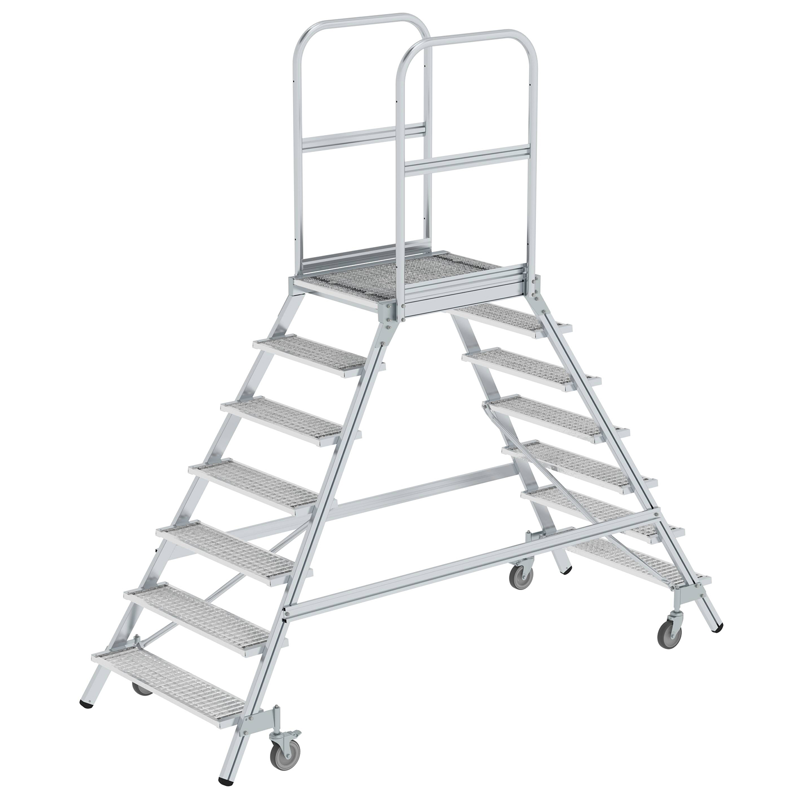 MUNK Podestleiter fahrbar Stahl-Gitterrost 2x7 Stufen