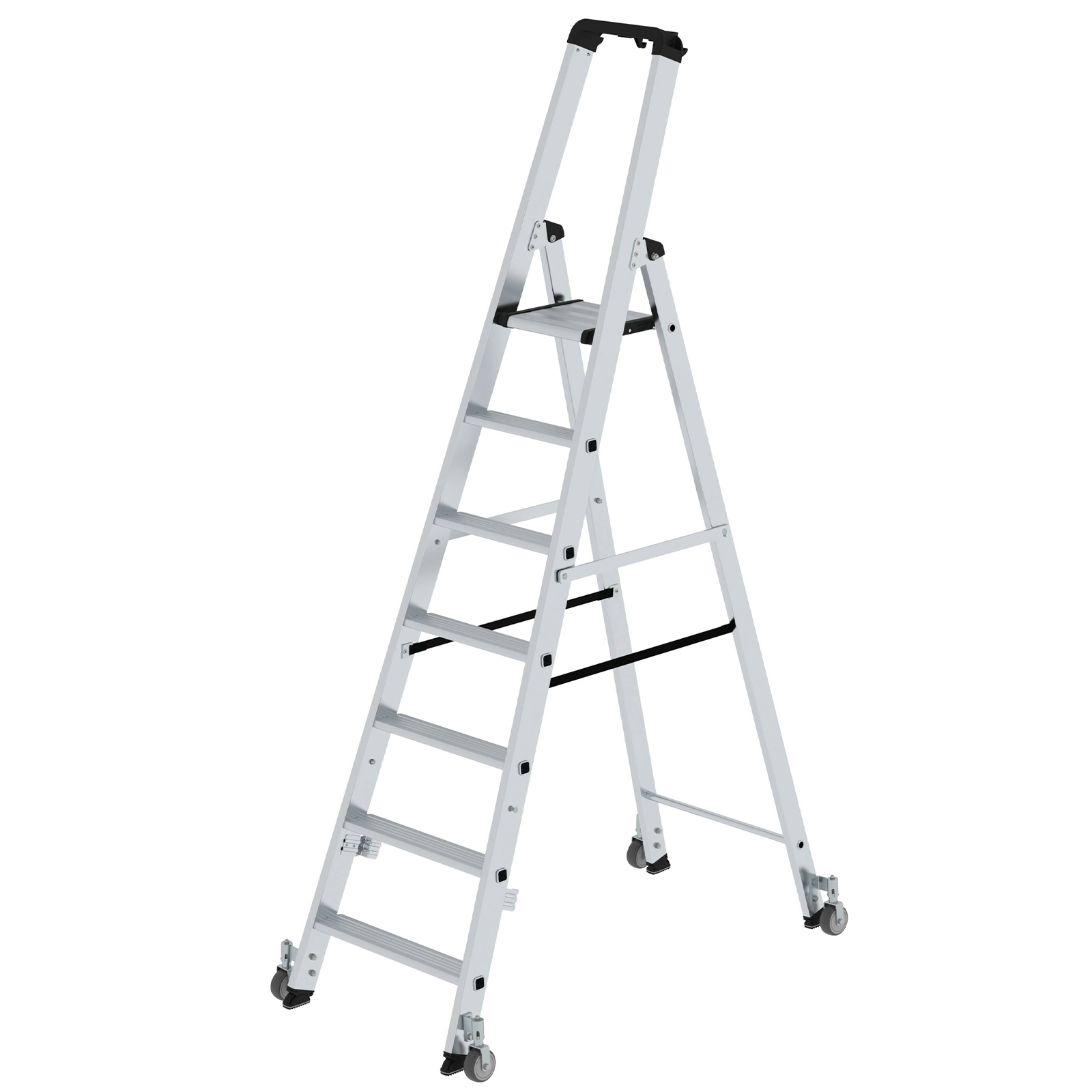 MUNK Stehleiter einseitig begehbar mit Rollen 7 Stufen