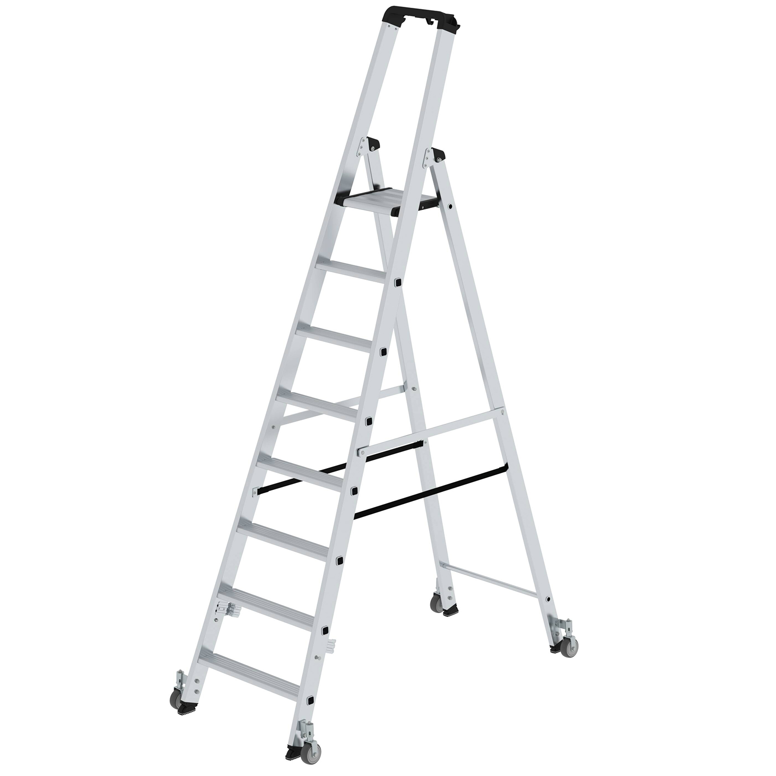 MUNK Stehleiter einseitig begehbar mit Rollen 8 Stufen