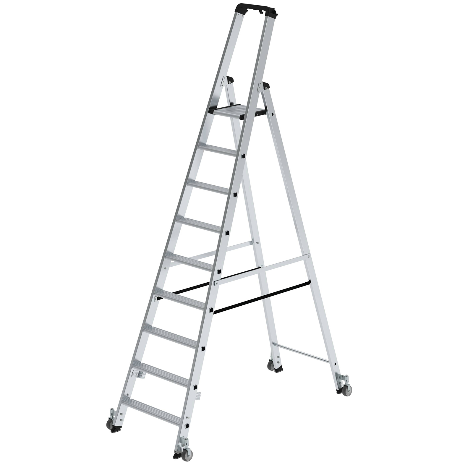 MUNK Stehleiter einseitig begehbar mit Rollen 9 Stufen