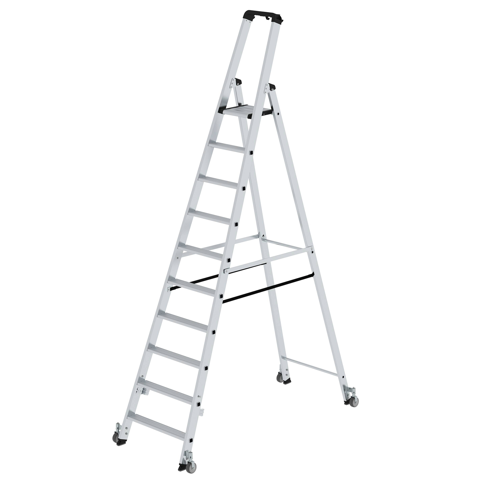 MUNK Stehleiter einseitig begehbar mit Rollen 10 Stufen