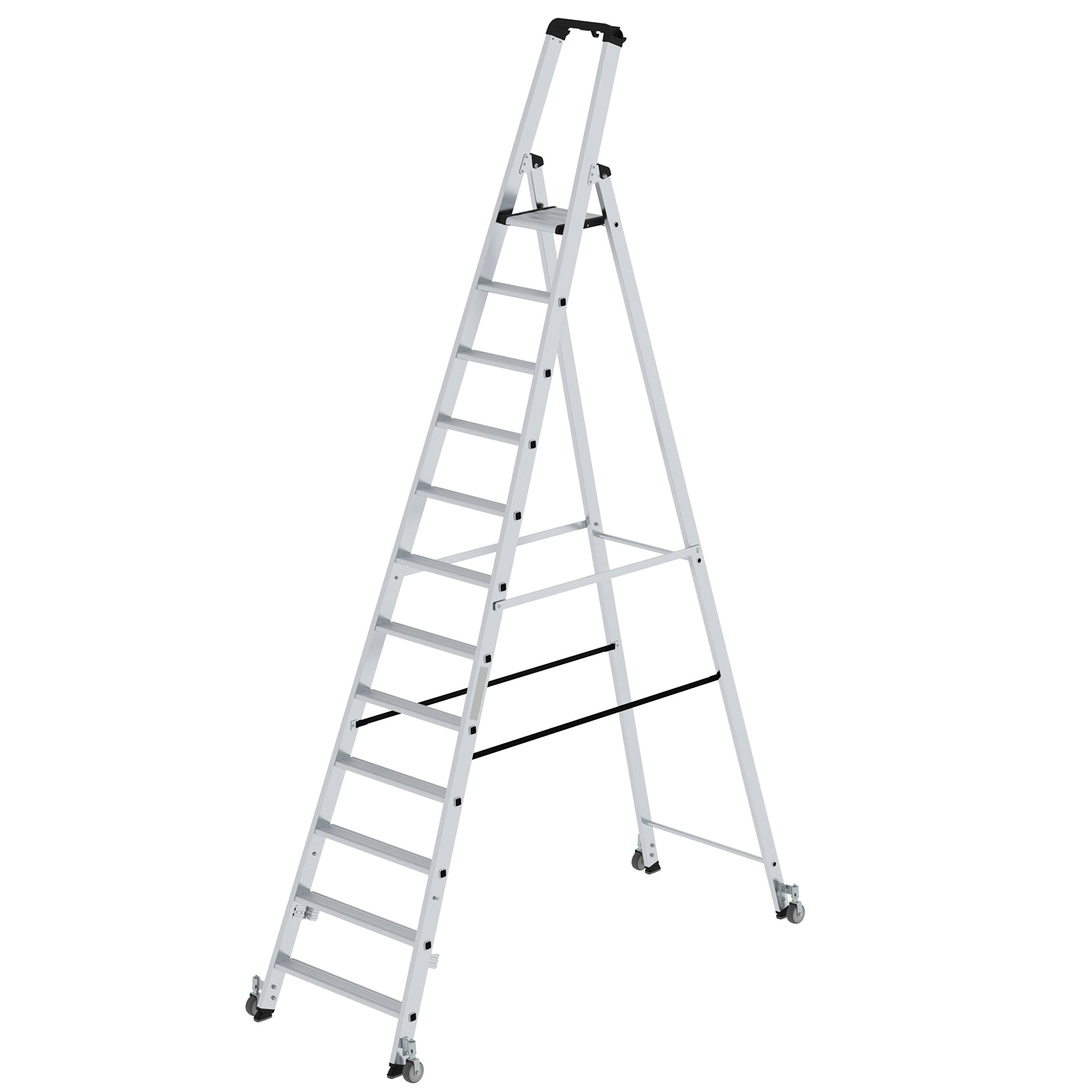 MUNK Stehleiter einseitig begehbar mit Rollen 12 Stufen