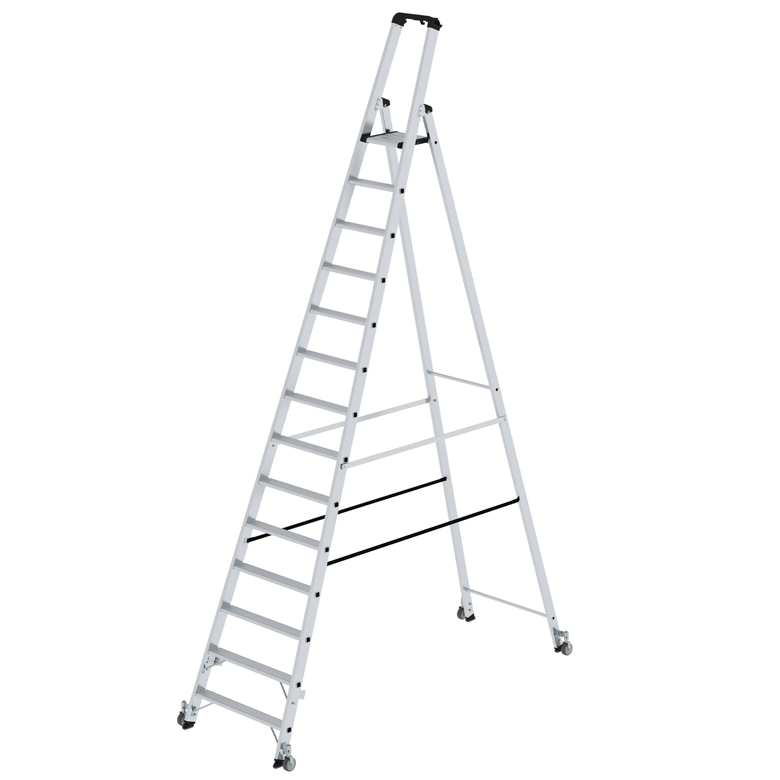 MUNK Stehleiter einseitig begehbar mit Rollen 14 Stufen