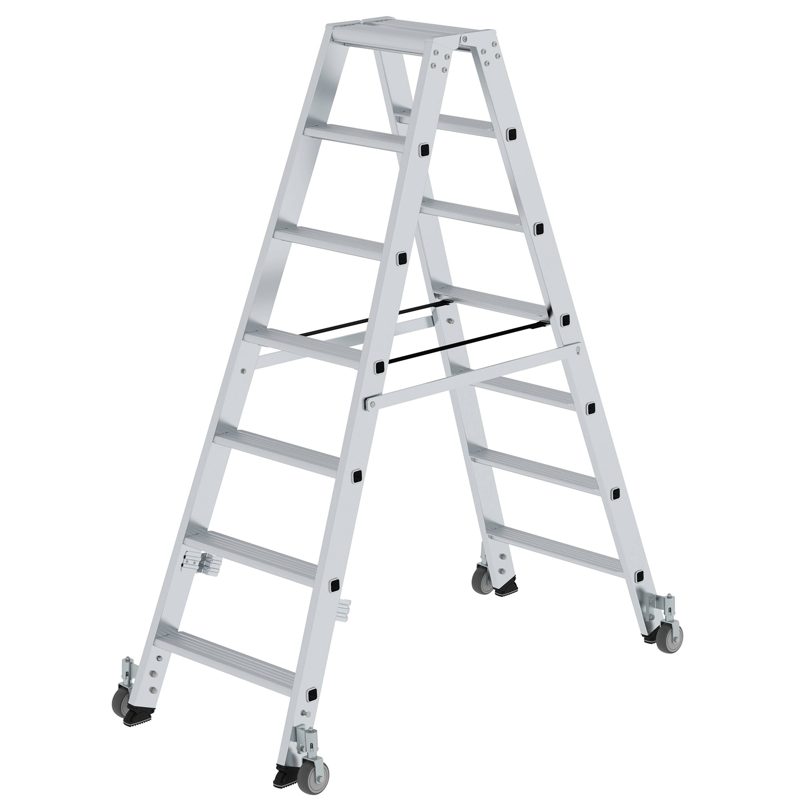 MUNK Stehleiter beidseitig begehbar mit Rollen 2x7 Stufen
